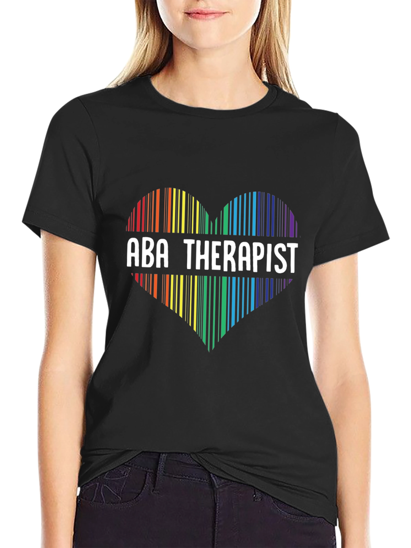 ABA Therapist Rainbow Heart Barcode T-Shirt
