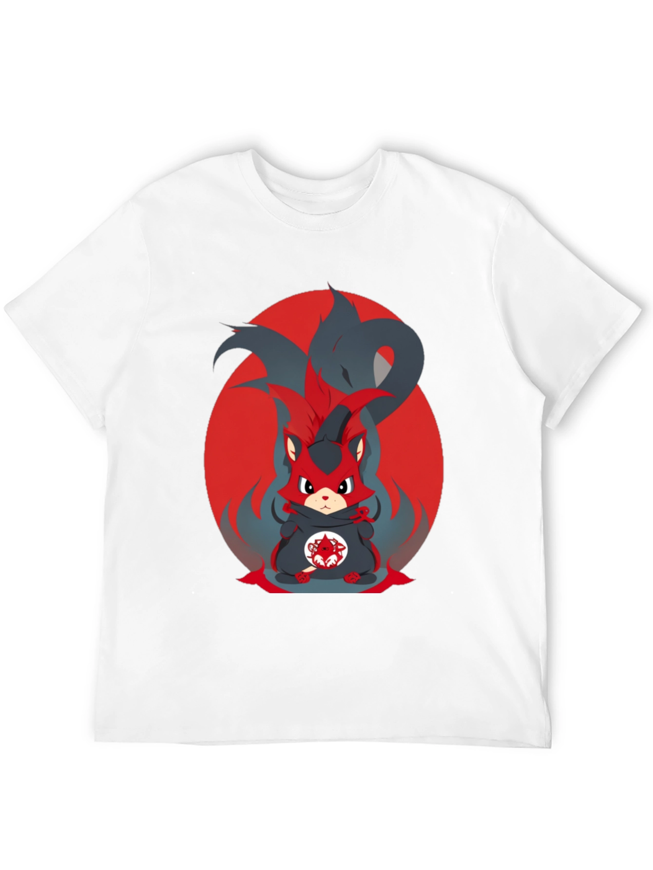 Anime Red Fox Graphic Tee - Mens Black T-Shirt