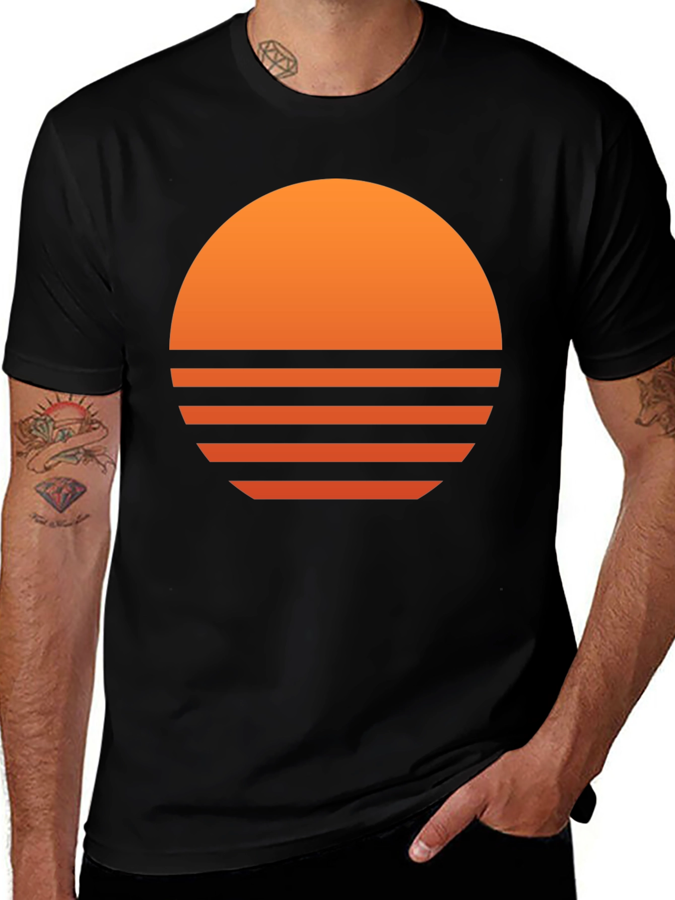 Retro Sunset Graphic Tee - Black Cotton Blend