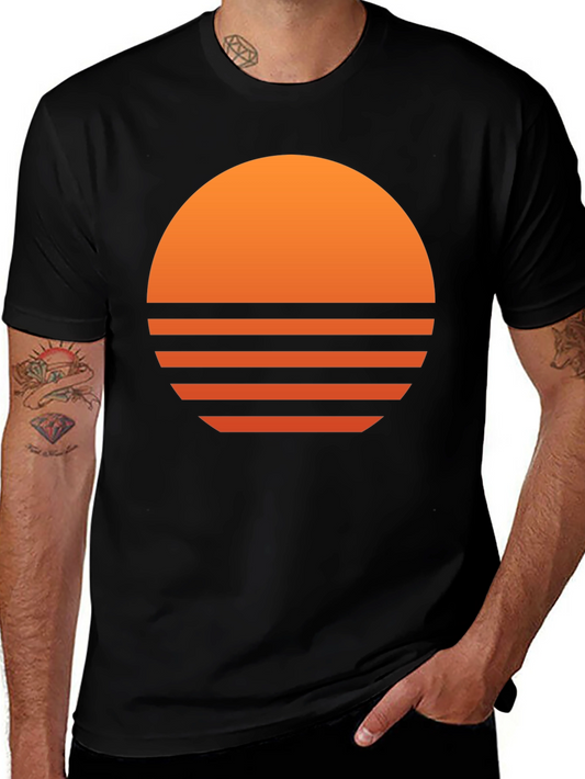Retro Sunset Graphic Tee - Black Cotton Blend