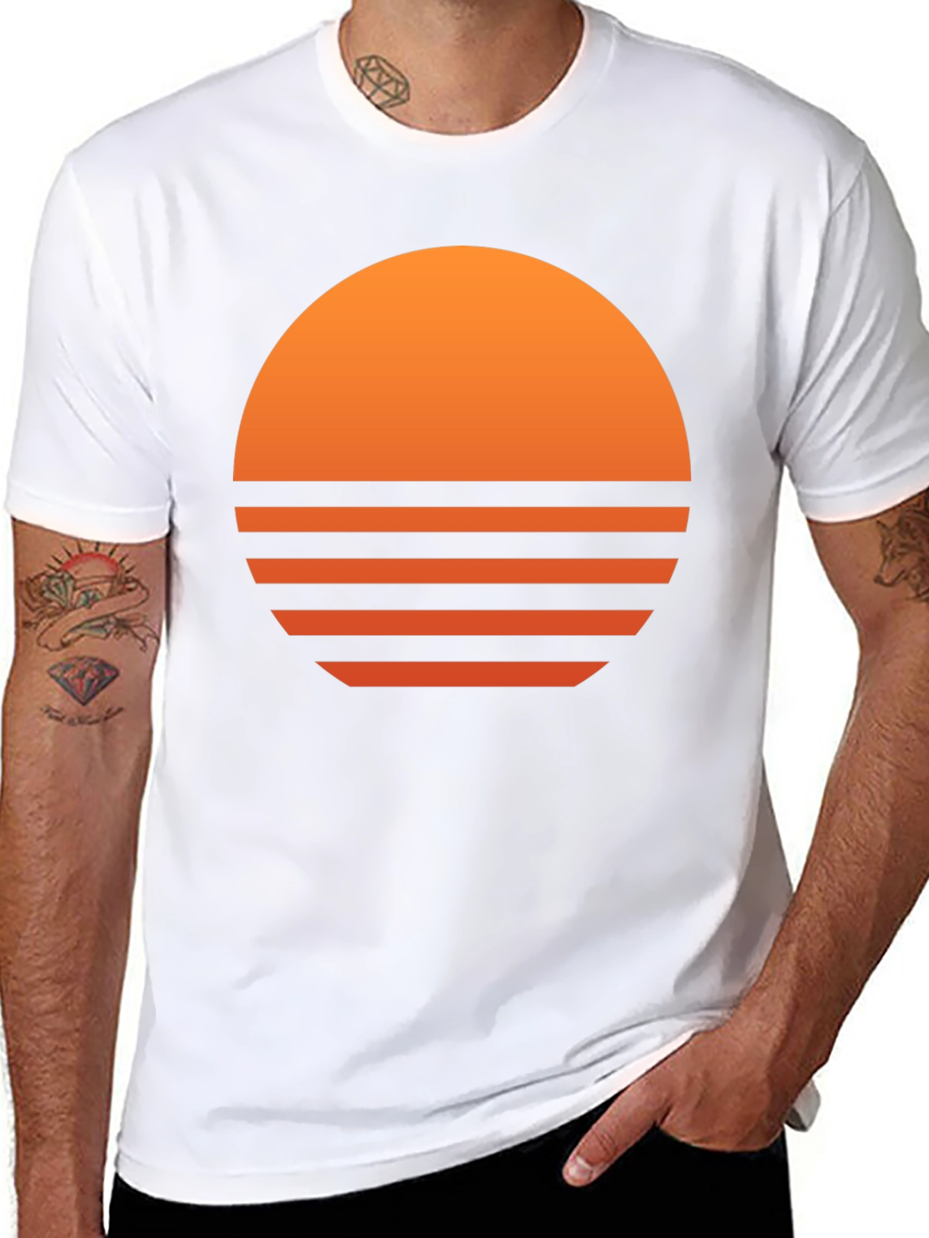 Retro Sunset Graphic Tee - Black Cotton Blend