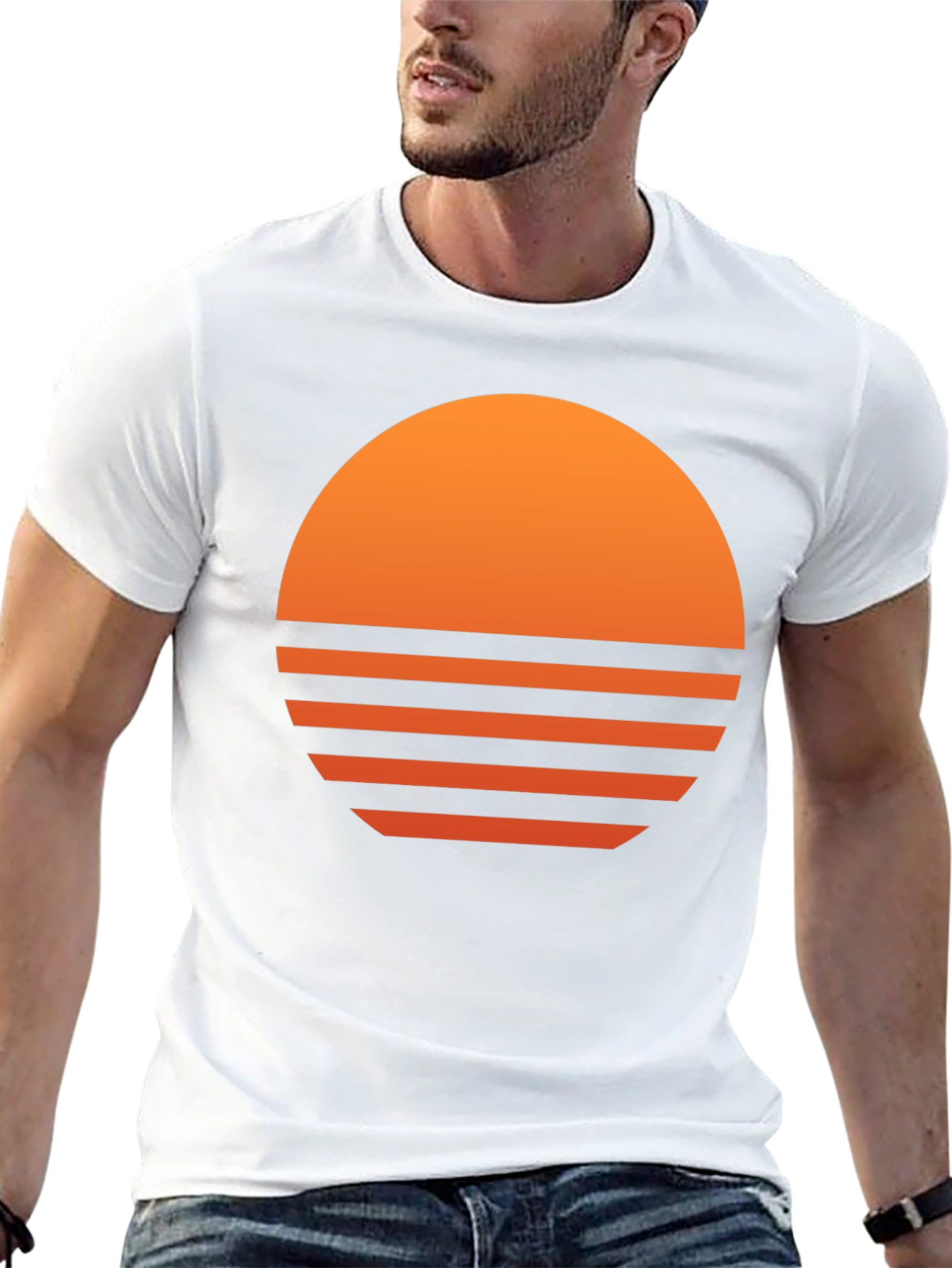 Retro Sunset Graphic Tee - Black Cotton Blend