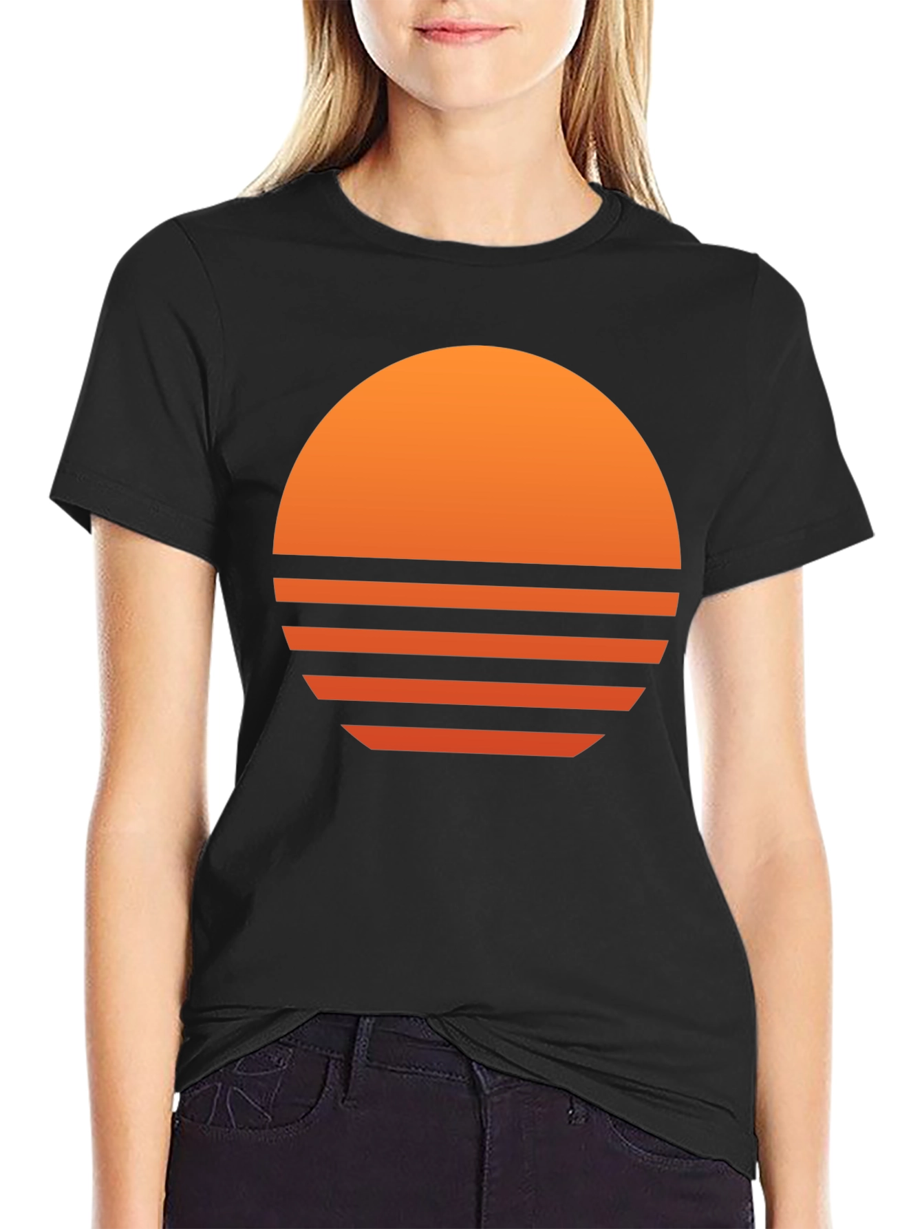 Retro Sunset Graphic Tee - Black Cotton Blend