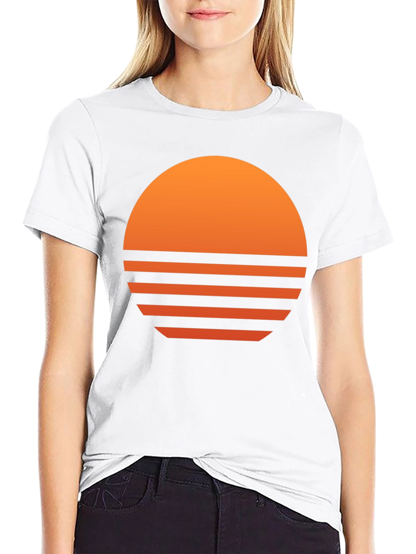 Retro Sunset Graphic Tee - Black Cotton Blend