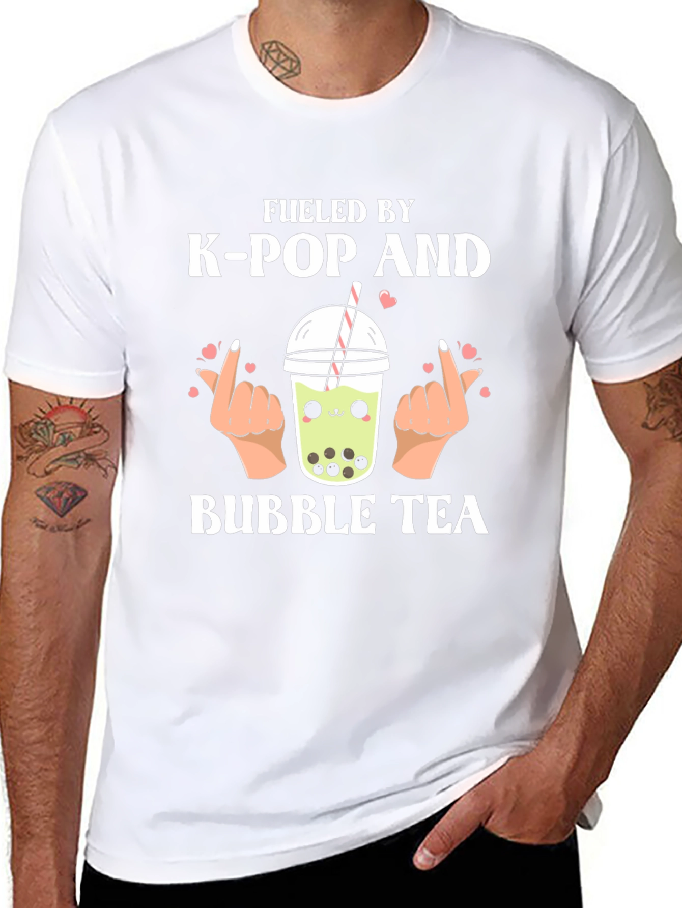 Fueled by K-Pop and Bubble Tea Black Graphic T-Shirt