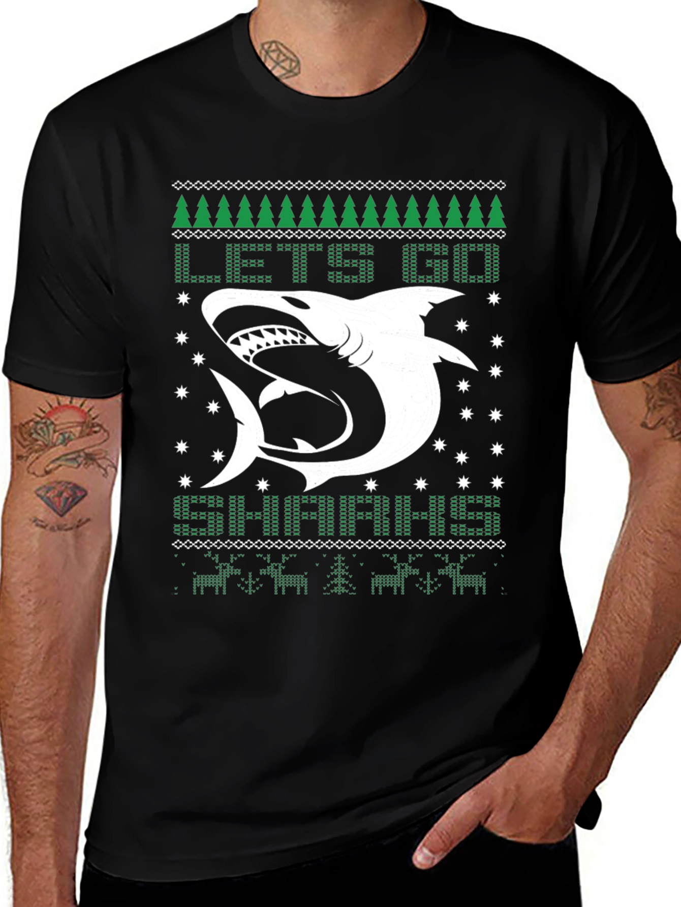 Lets Go Sharkin Ugly Christmas T-Shirt