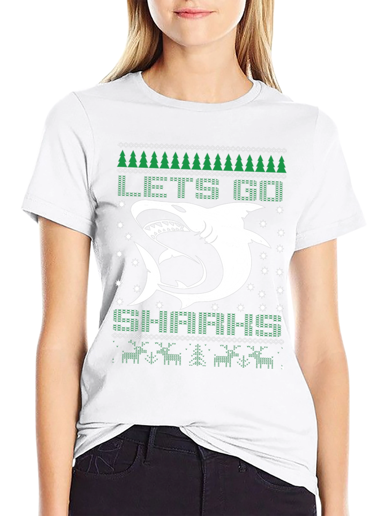 Lets Go Sharkin Ugly Christmas T-Shirt