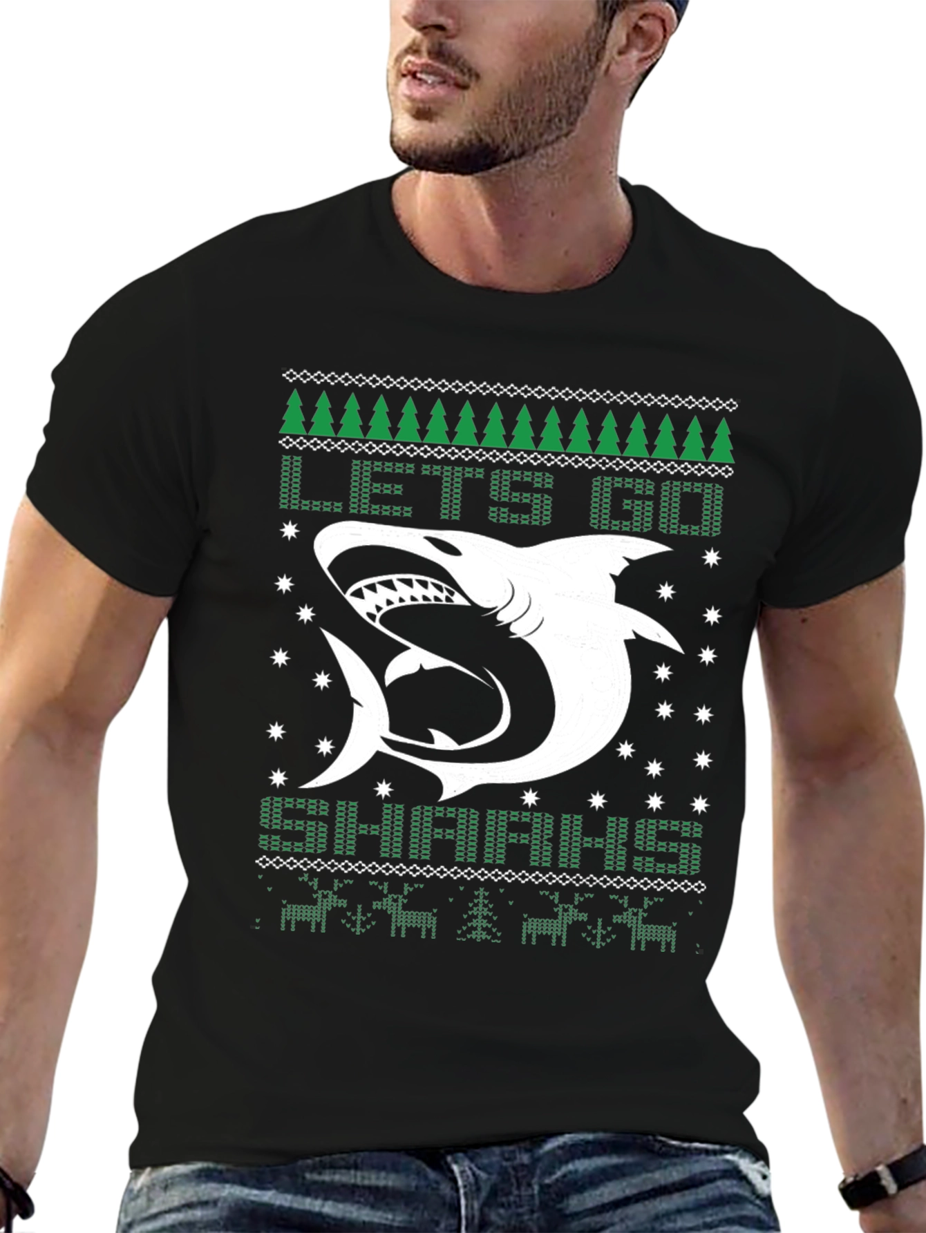 Lets Go Sharkin Ugly Christmas T-Shirt