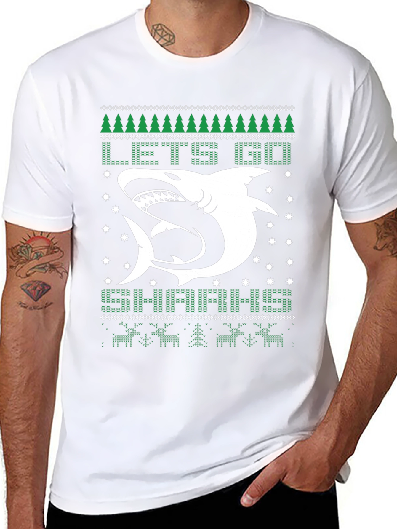 Lets Go Sharkin Ugly Christmas T-Shirt