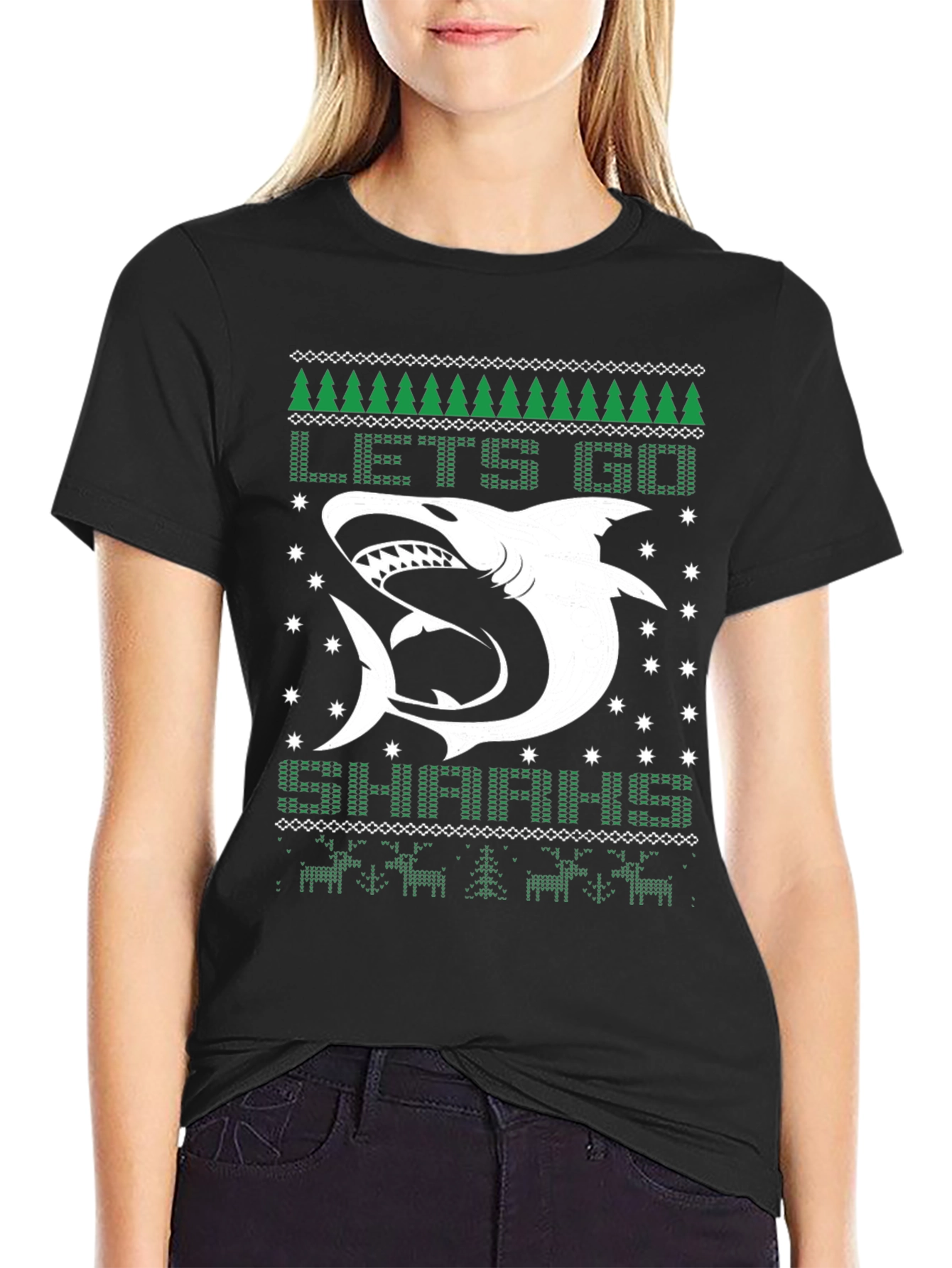 Lets Go Sharkin Ugly Christmas T-Shirt