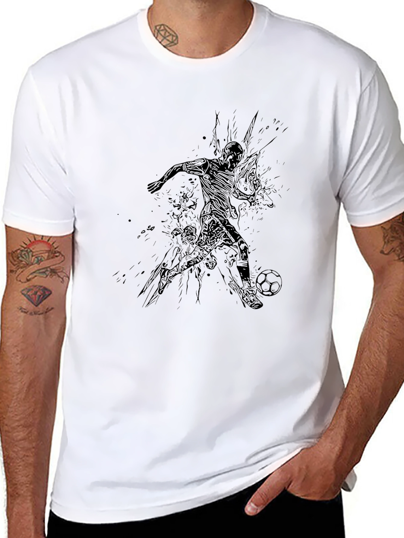 Soccer Player Graphic Tee - Black Cotton Blend