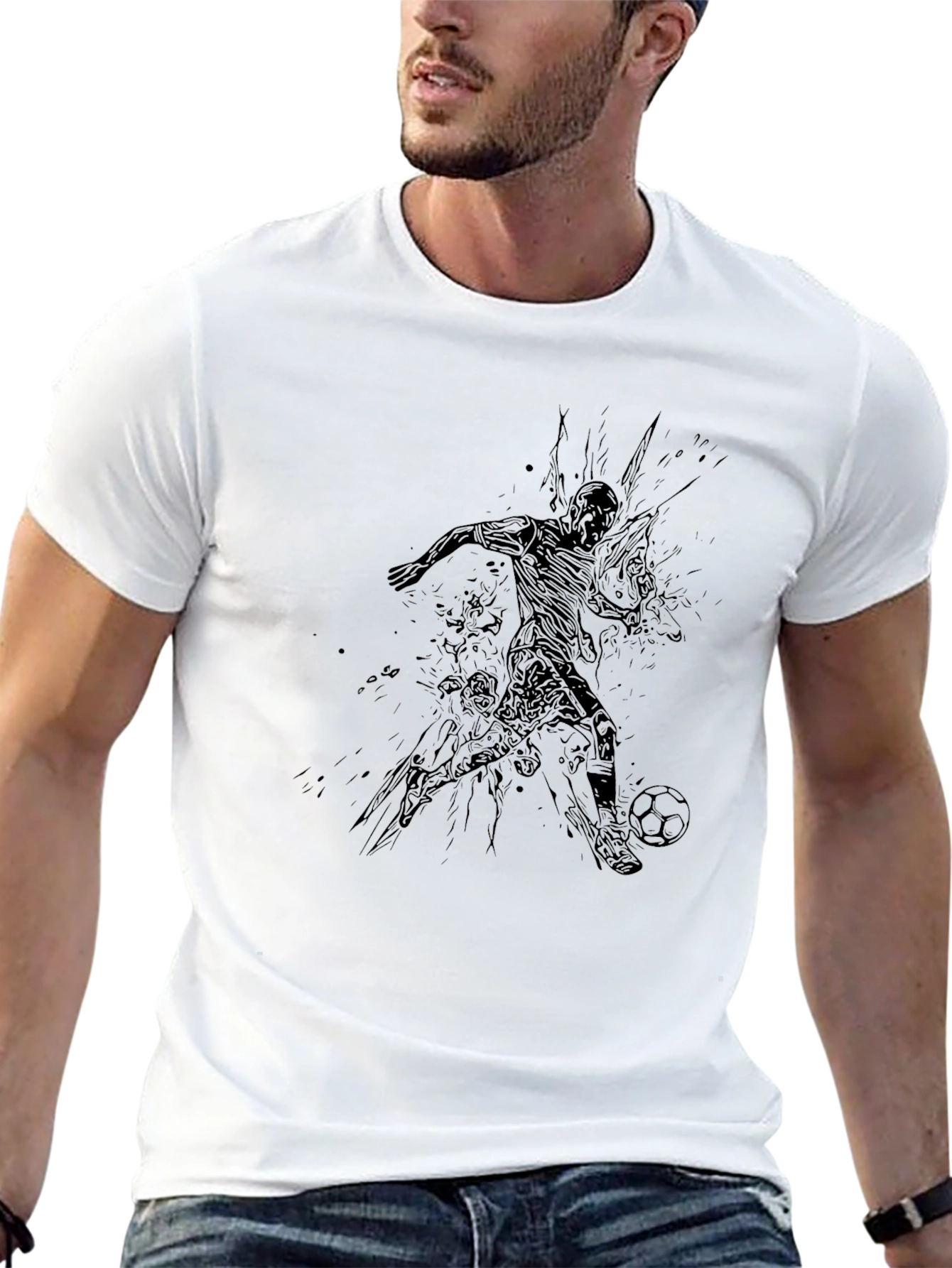 Soccer Player Graphic Tee - Black Cotton Blend
