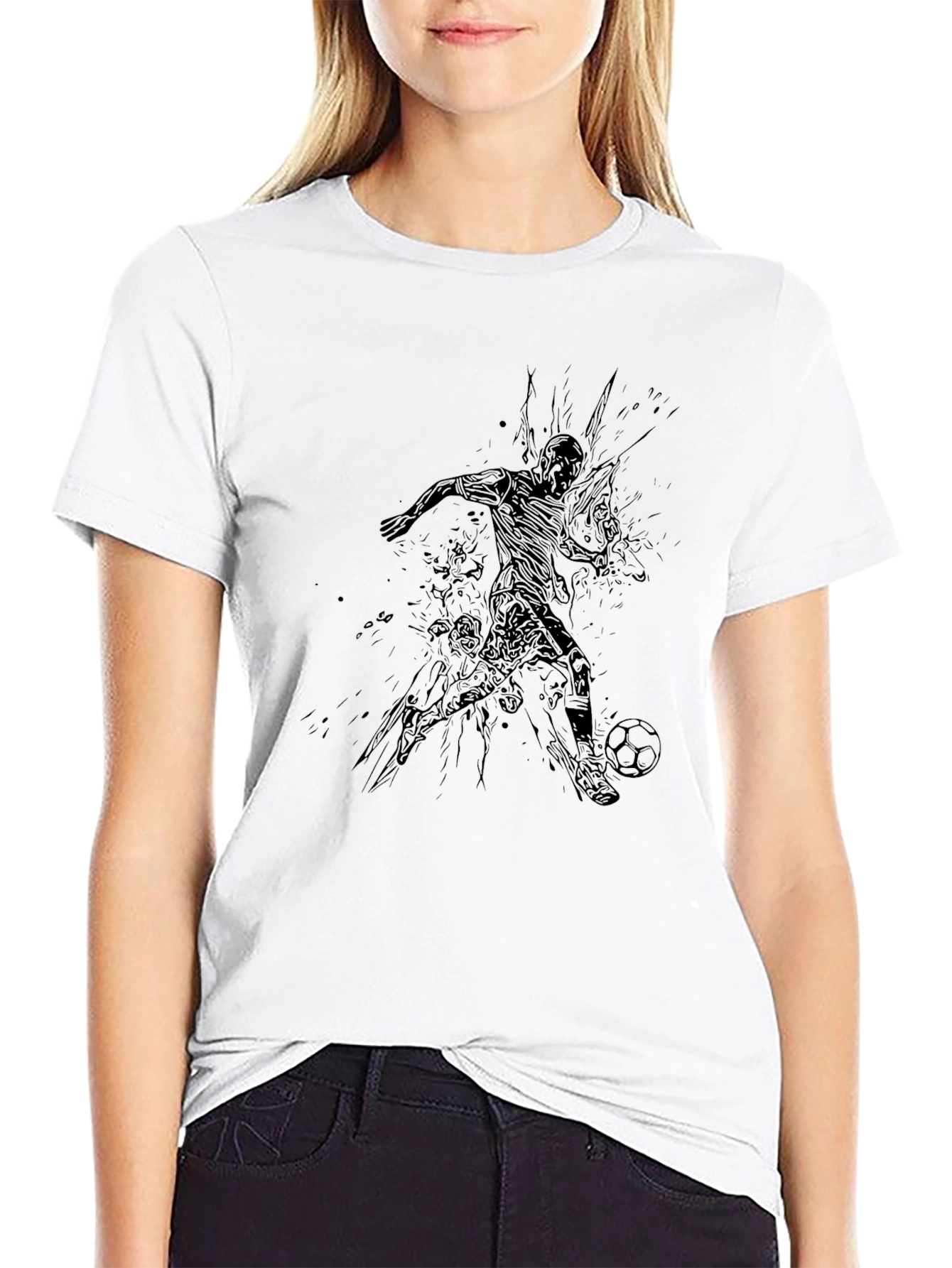 Soccer Player Graphic Tee - Black Cotton Blend