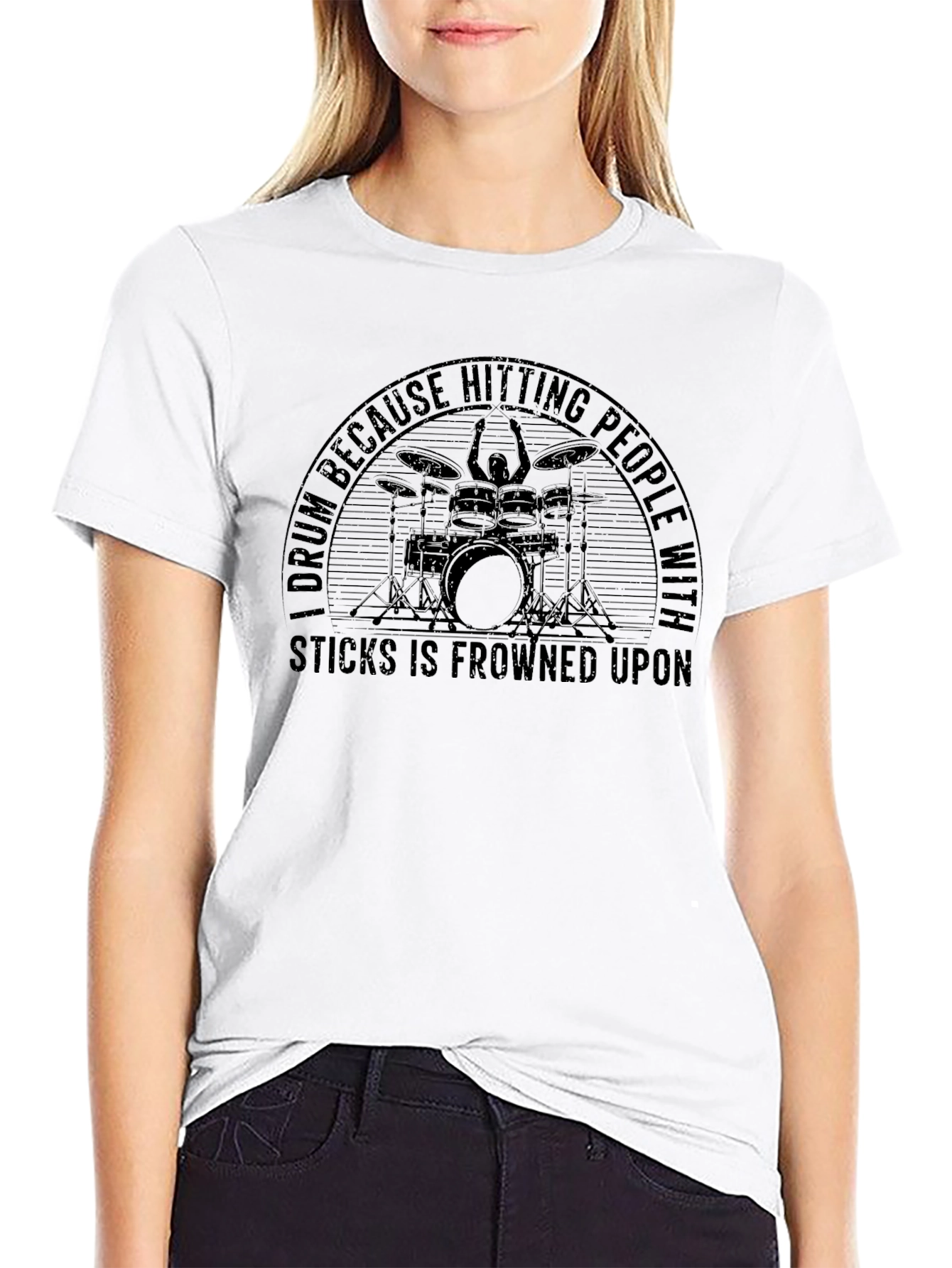 Drummer T-Shirt - Hitting People with Sticks Frowned Upon