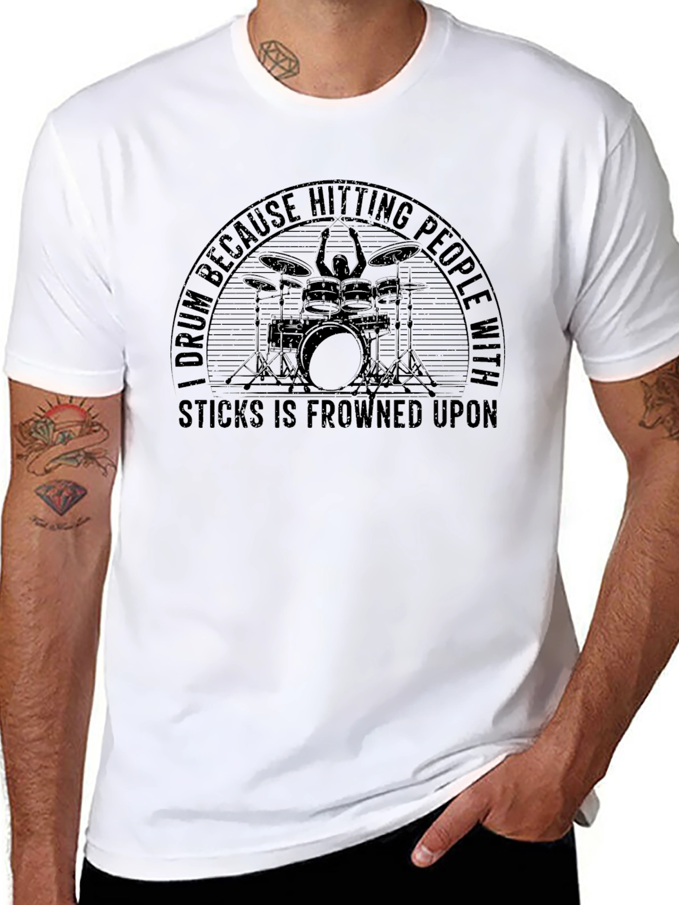 Drummer T-Shirt - Hitting People with Sticks Frowned Upon