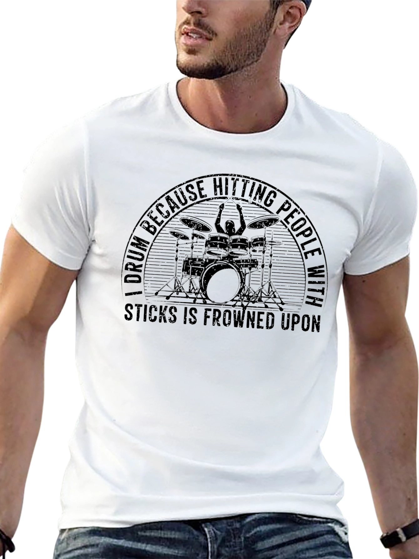 Drummer T-Shirt - Hitting People with Sticks Frowned Upon
