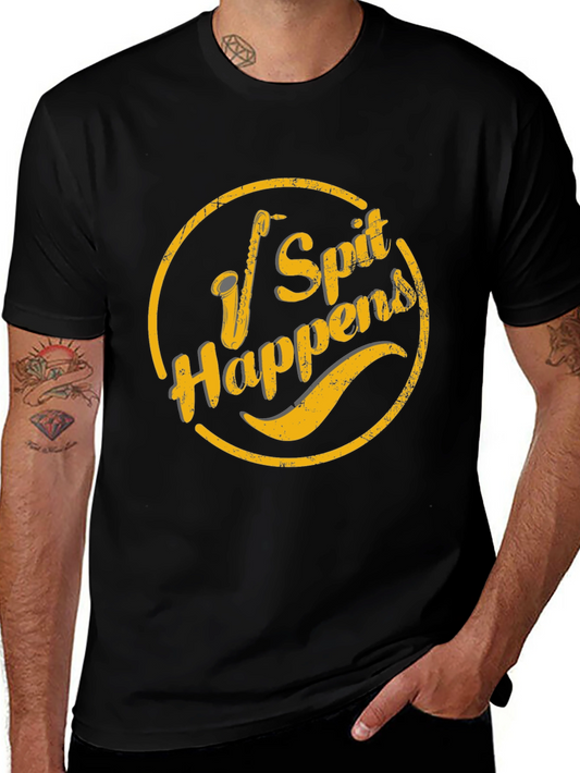 Spit Happens Graphic Tee - Black Cotton Casual Shirt