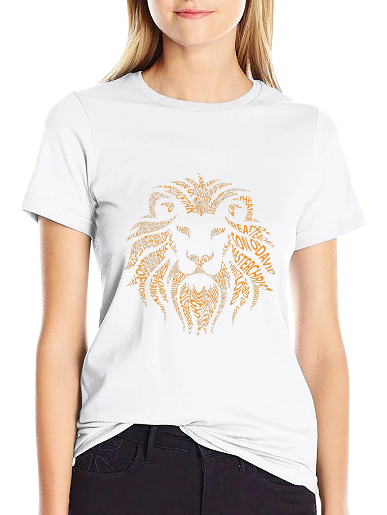 Lion Word Art Graphic T-Shirt - Black