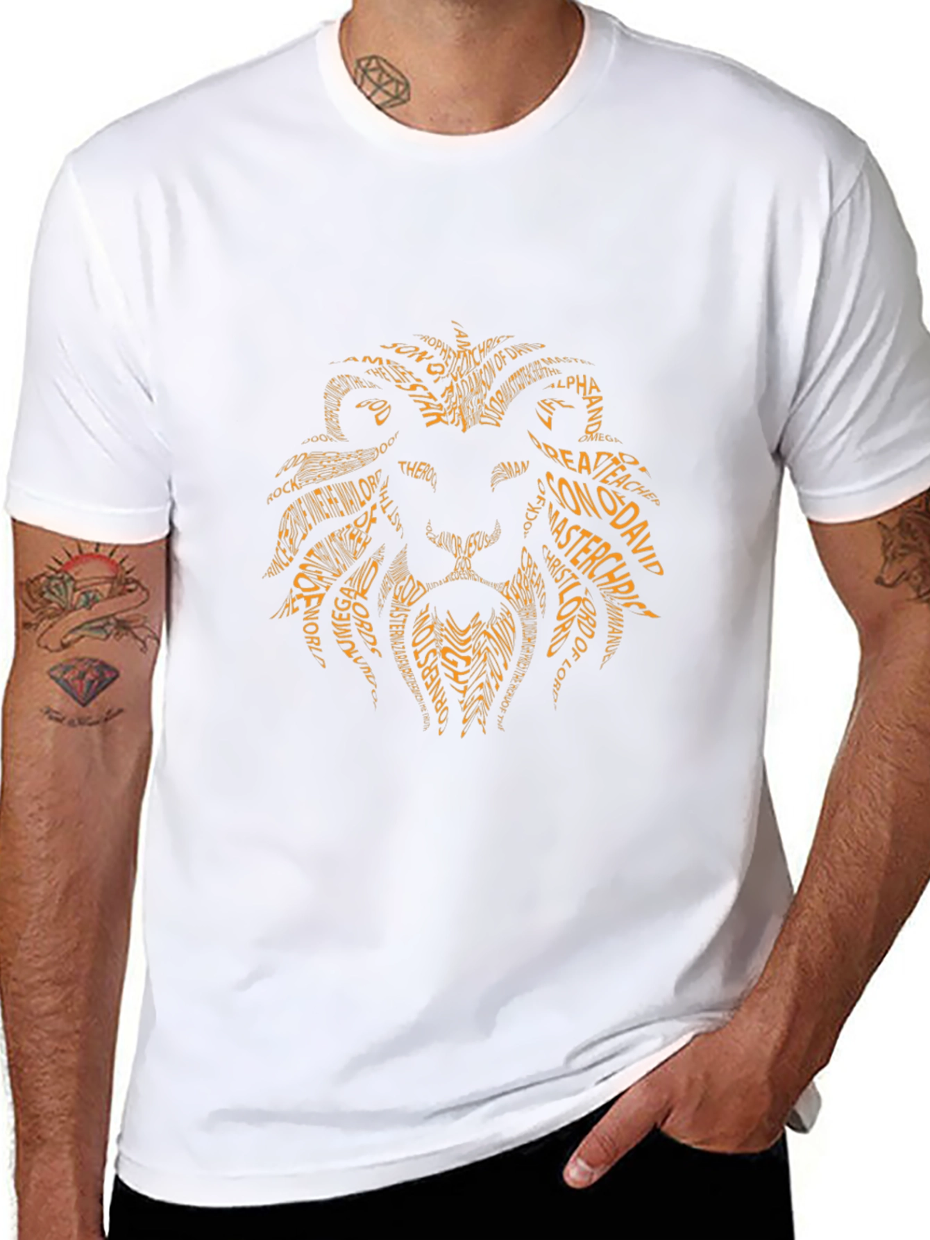 Lion Word Art Graphic T-Shirt - Black