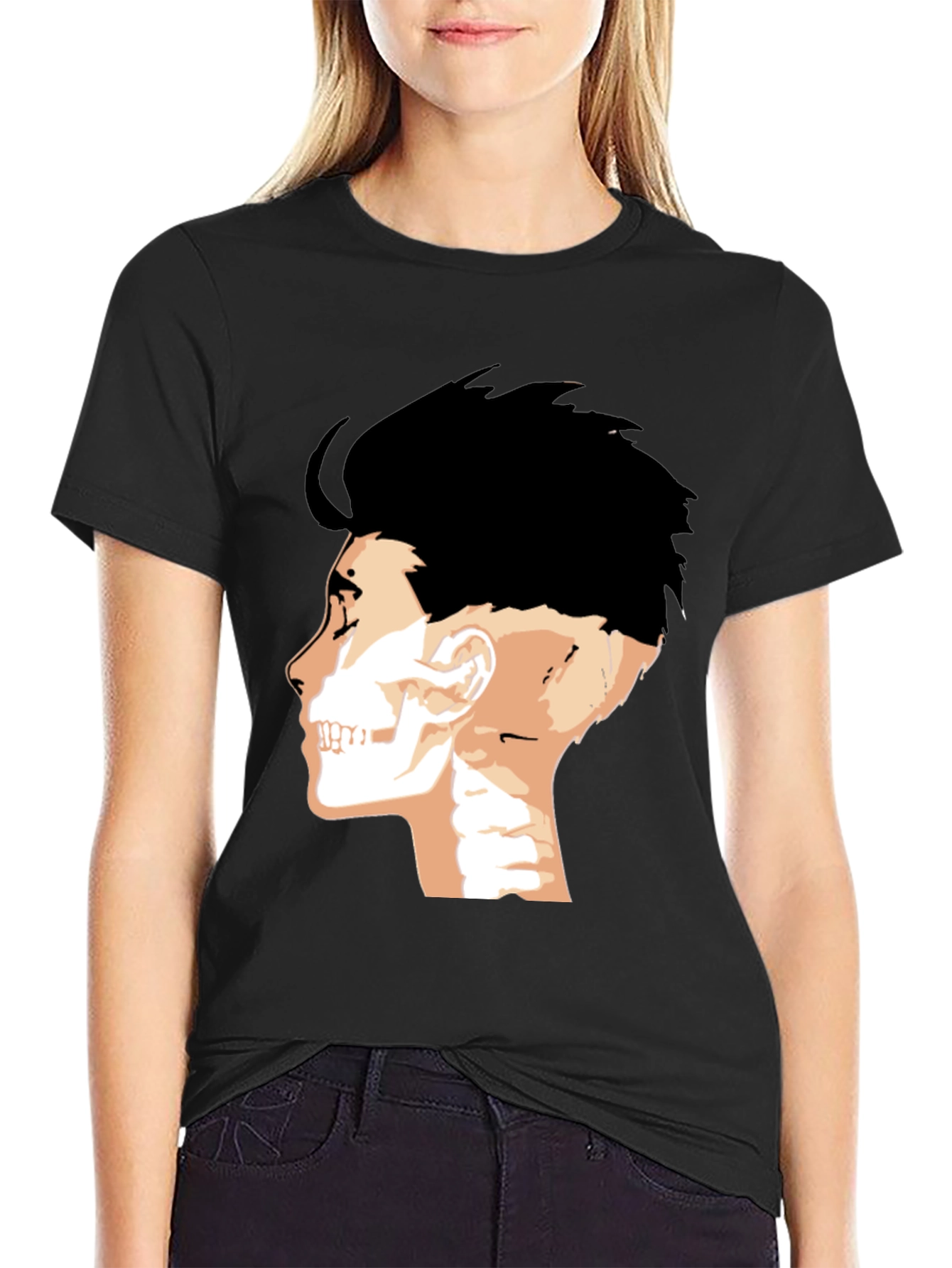 Mens Black T-Shirt with Anatomical Head Print
