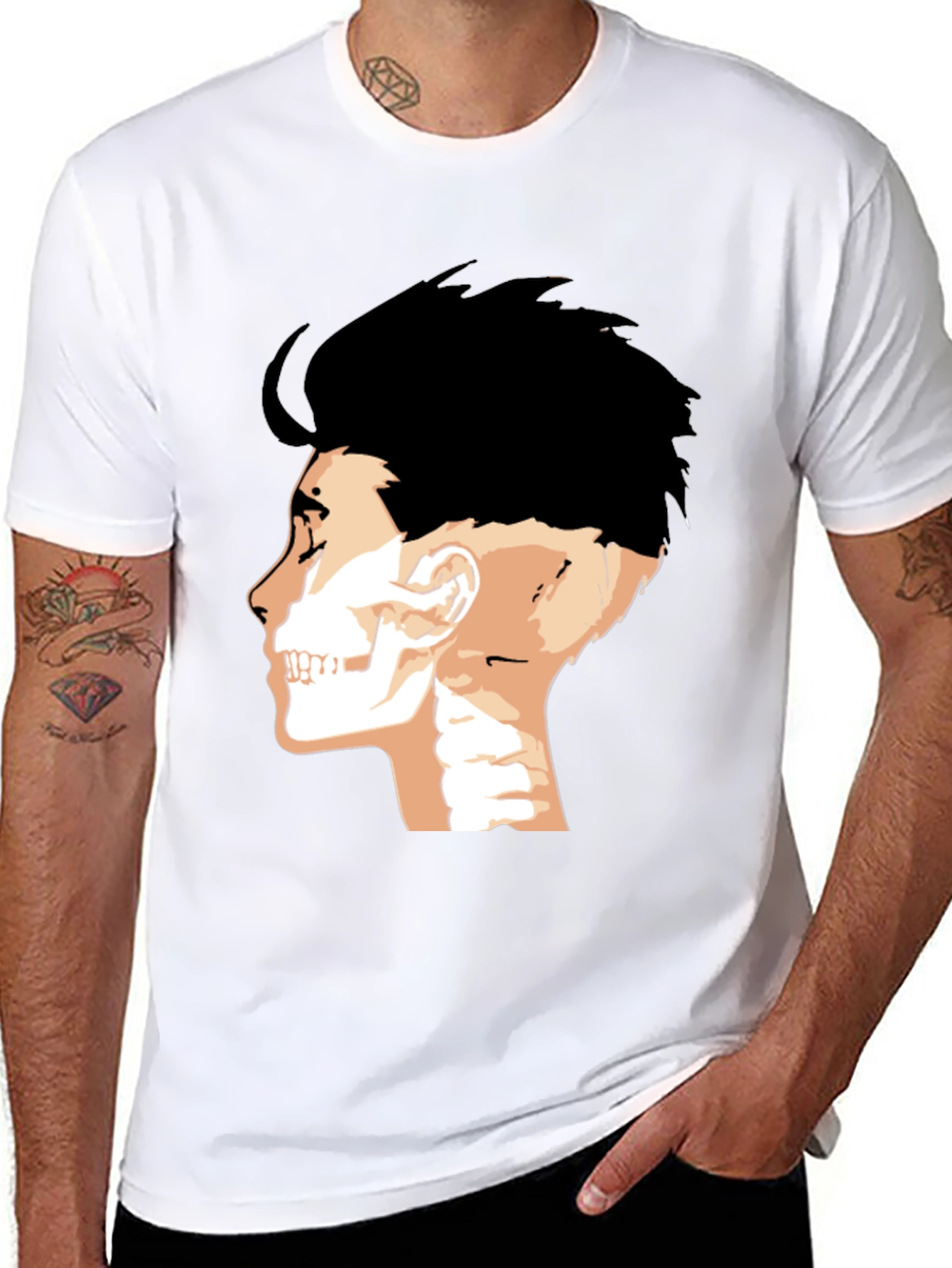 Mens Black T-Shirt with Anatomical Head Print