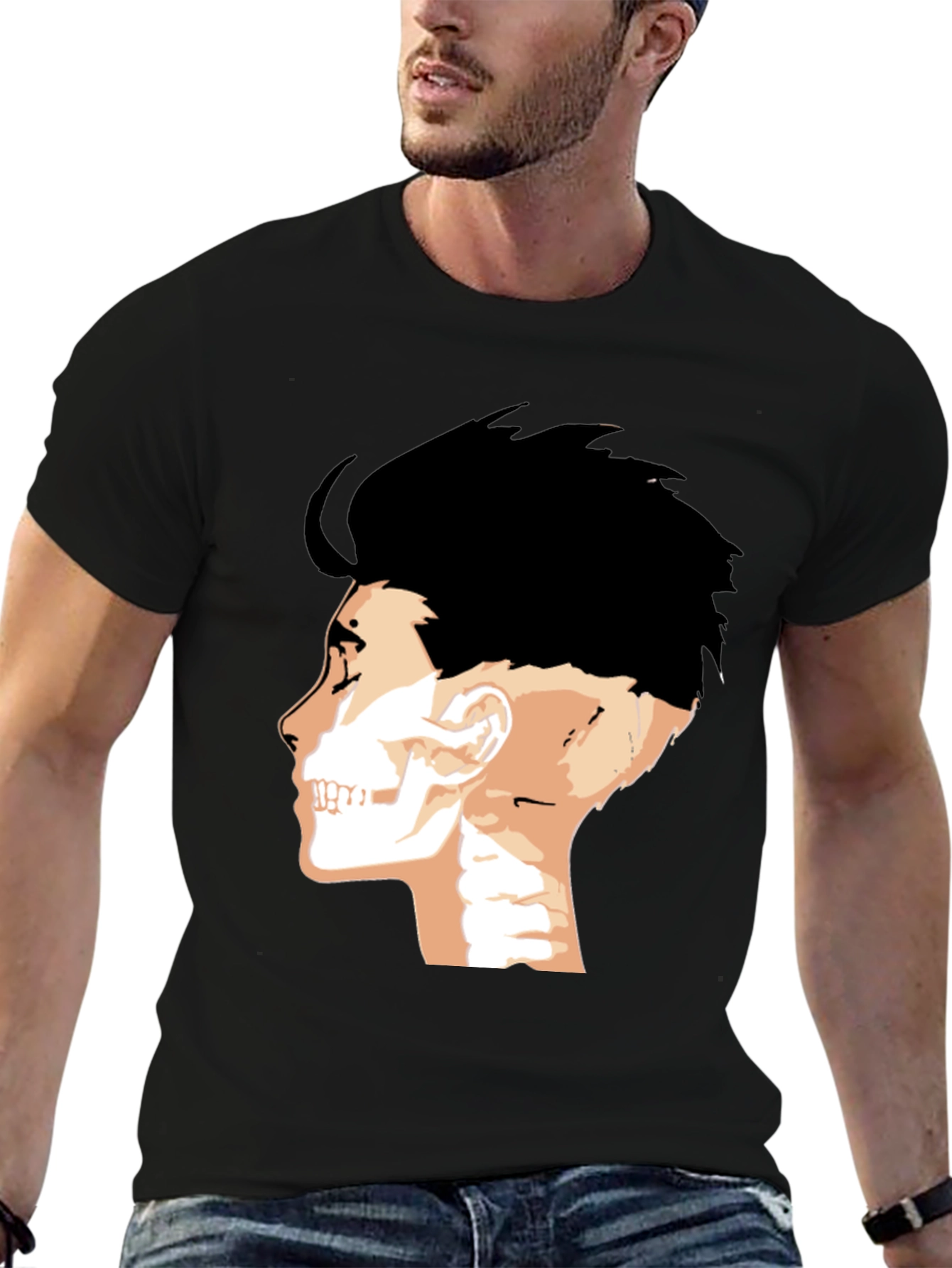 Mens Black T-Shirt with Anatomical Head Print