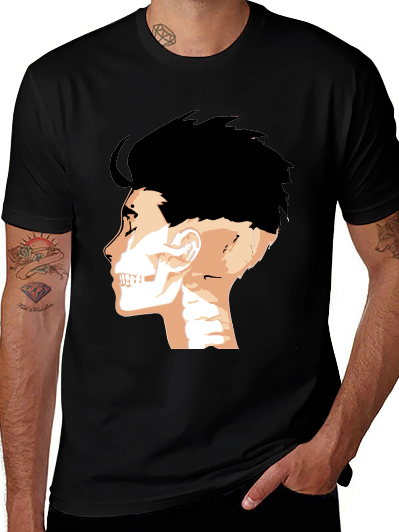 Mens Black T-Shirt with Anatomical Head Print