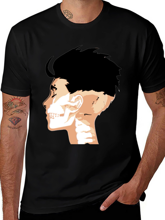 Mens Black T-Shirt with Anatomical Head Print