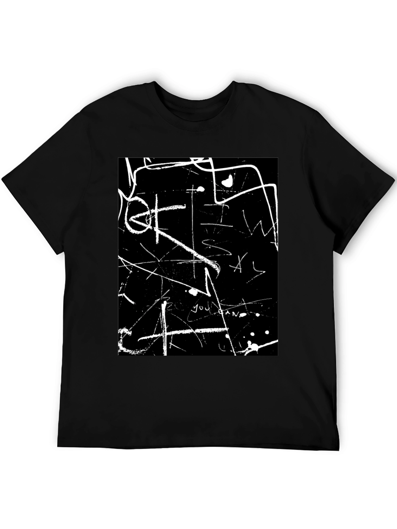 Abstract White Line Art Black T-Shirt