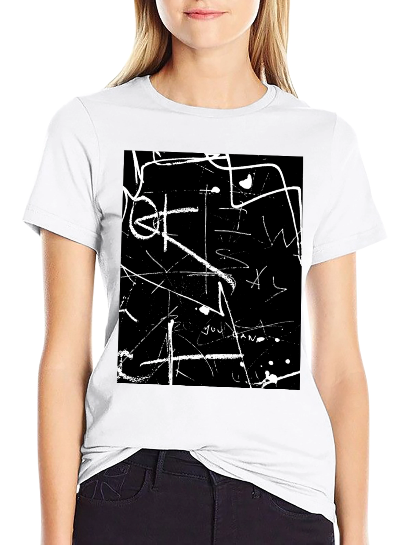 Abstract White Line Art Black T-Shirt