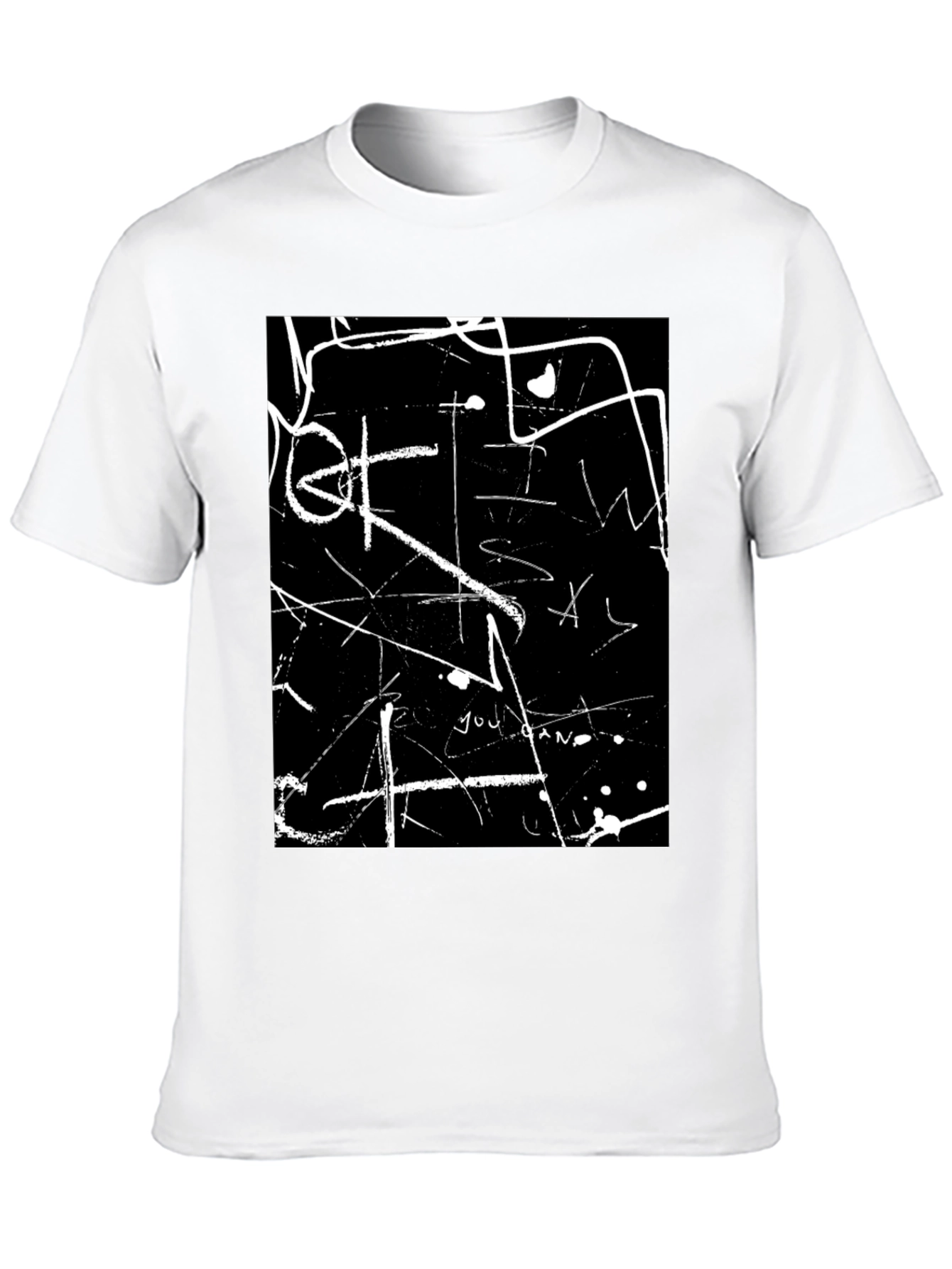 Abstract White Line Art Black T-Shirt