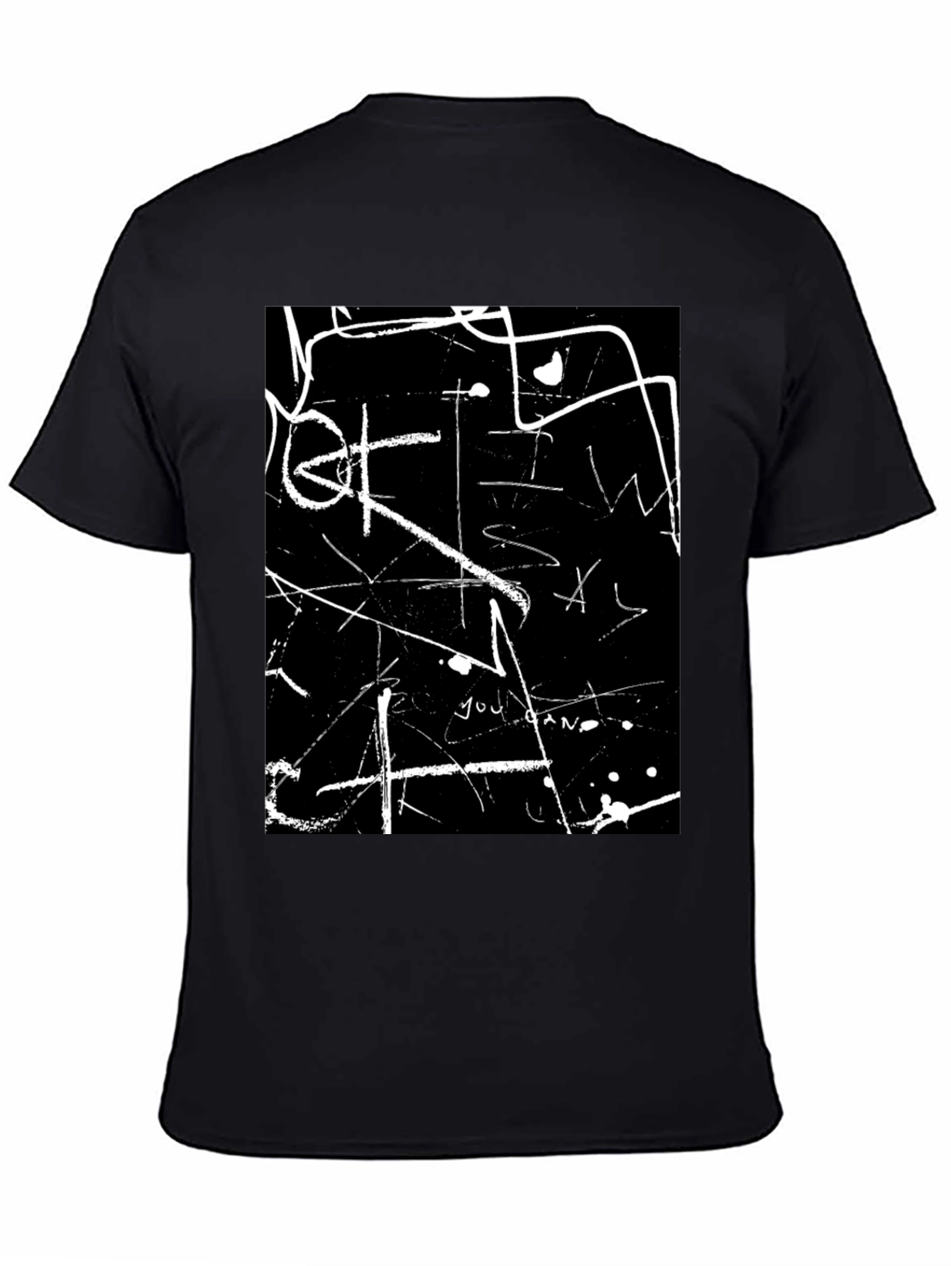 Abstract White Line Art Black T-Shirt