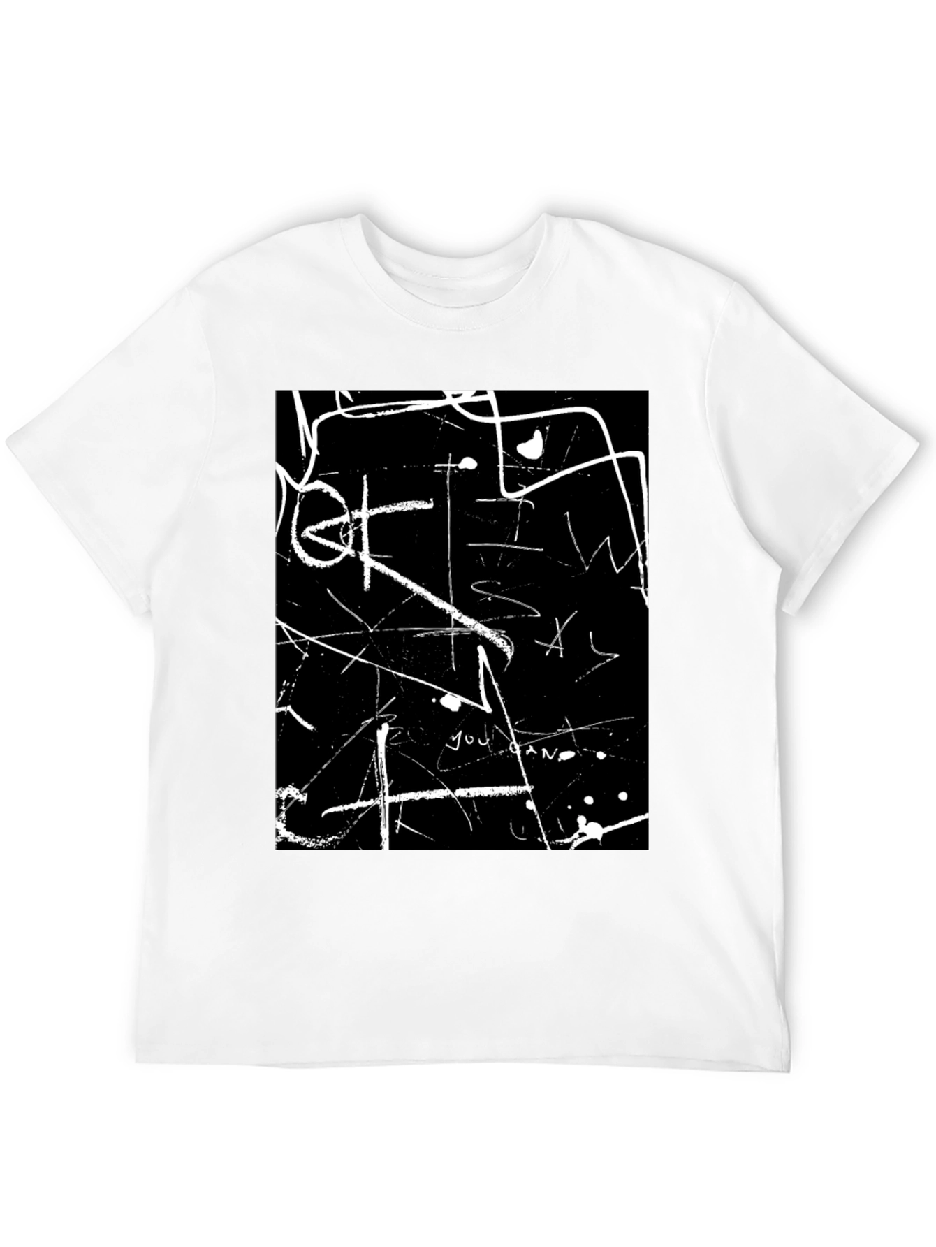 Abstract White Line Art Black T-Shirt