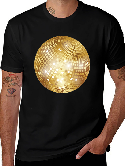 Retro Disco Ball Graphic Tee - Black Cotton Blend Shirt