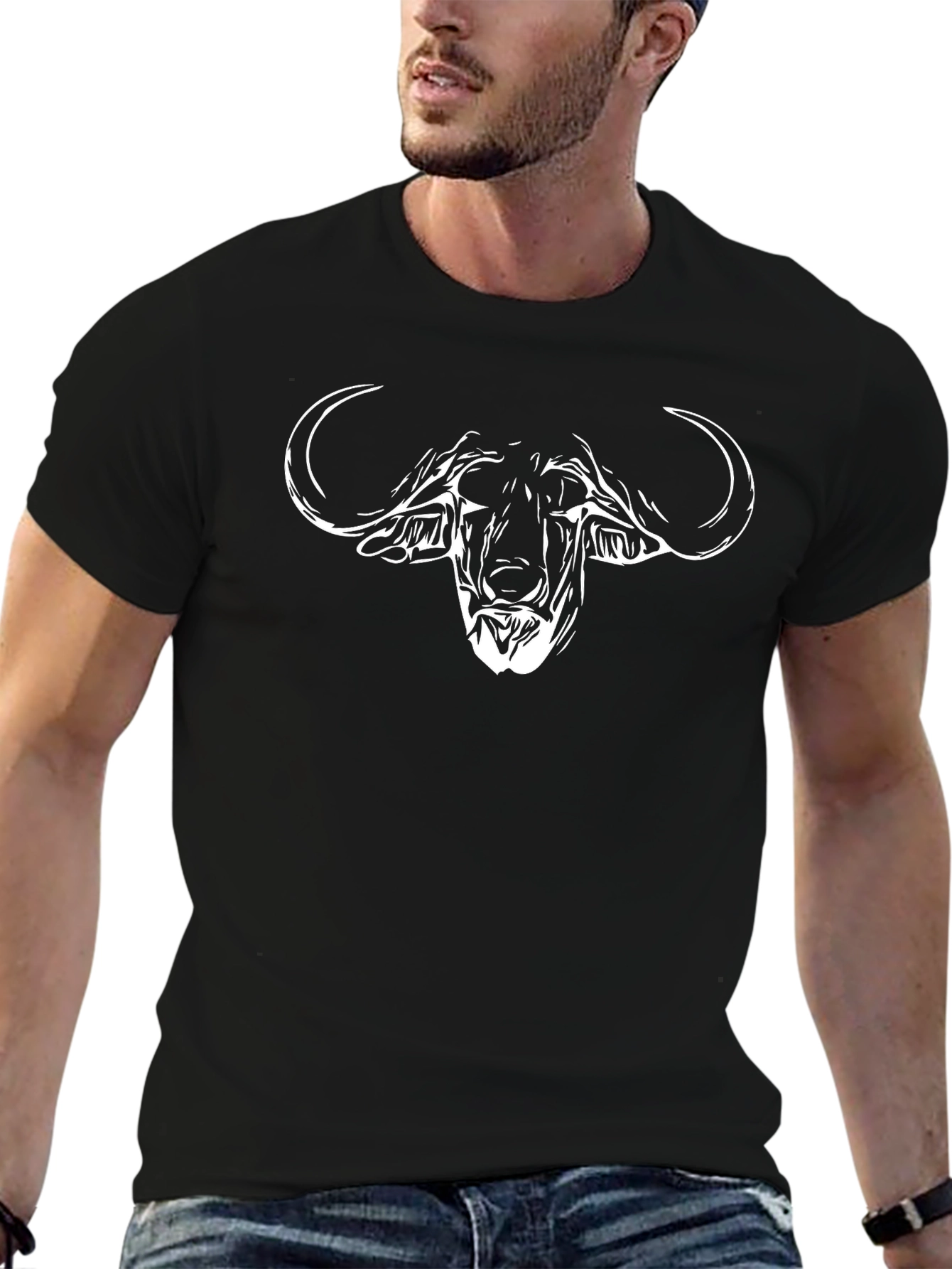 Black T-Shirt with Buffalo Head Graphic
