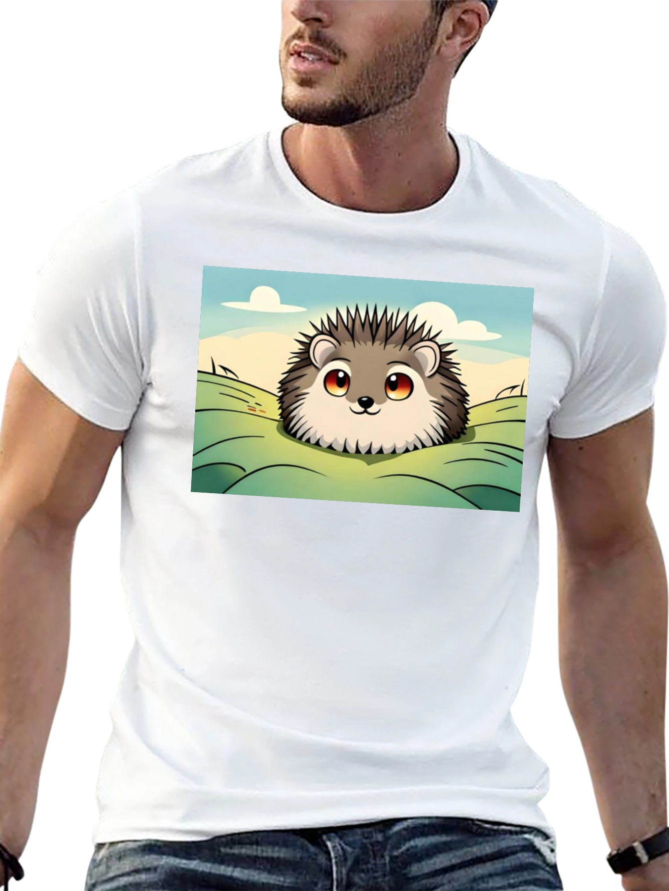 Cute Hedgehog Graphic Tee - Black Cotton T-Shirt