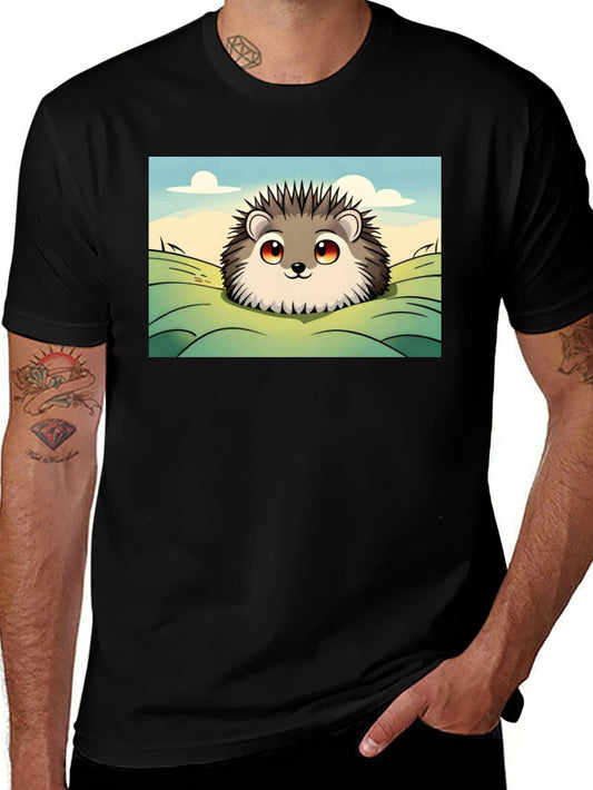 Cute Hedgehog Graphic Tee - Black Cotton T-Shirt