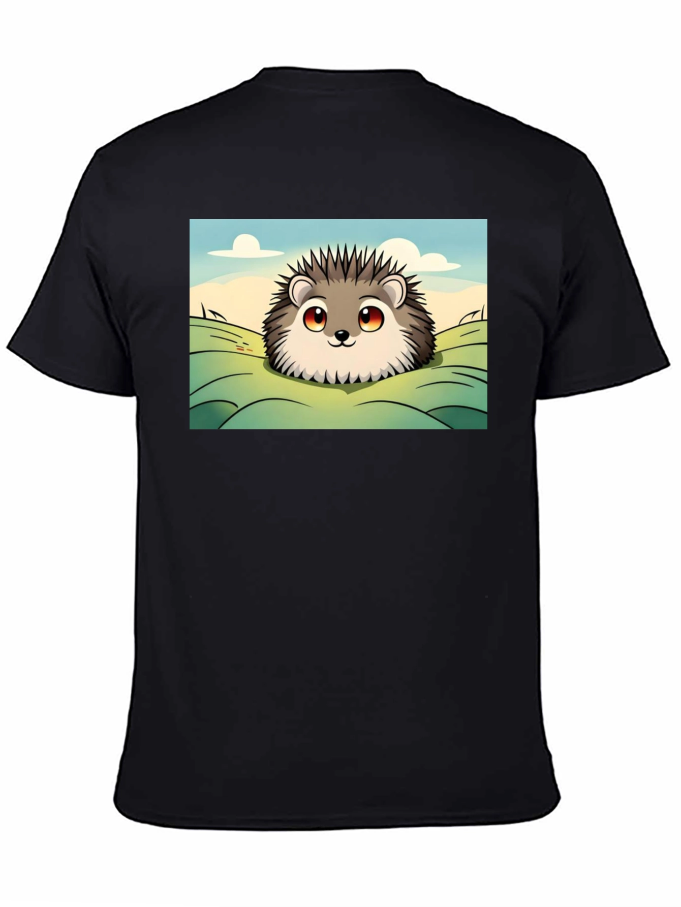 Cute Hedgehog Graphic Tee - Black Cotton T-Shirt