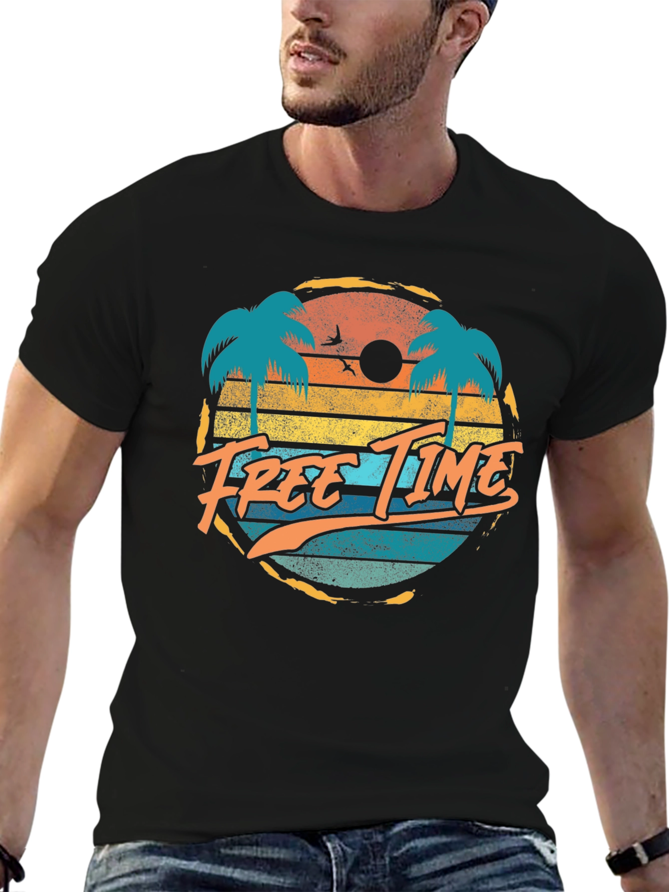 Retro Free Time Palm Tree Graphic Tee