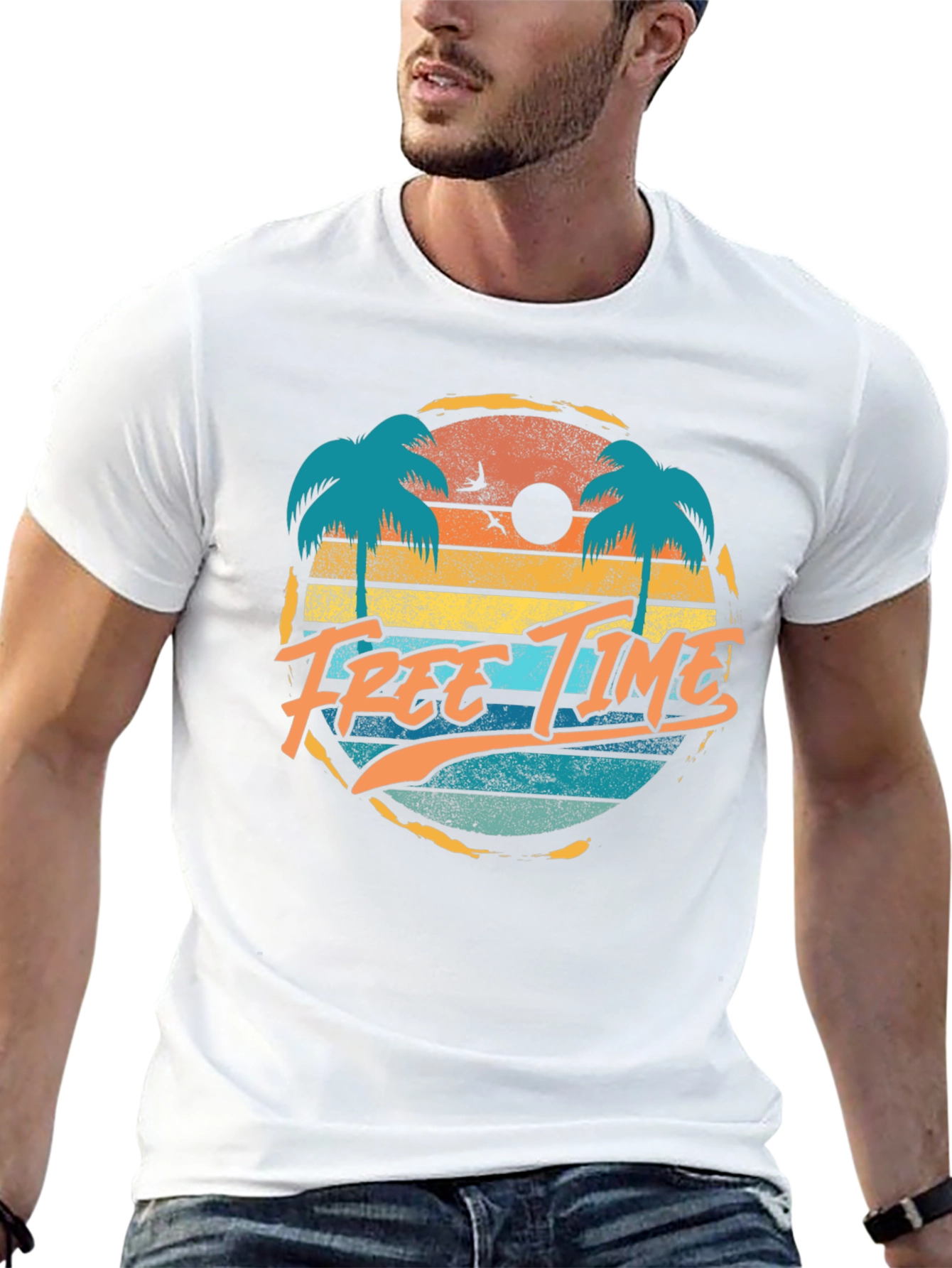 Retro Free Time Palm Tree Graphic Tee