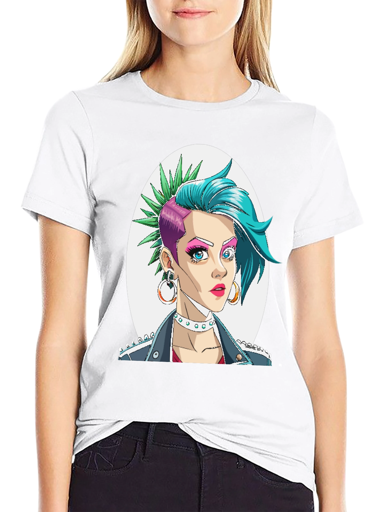Edgy Punk Girl Graphic T-Shirt - Trendy & Bold