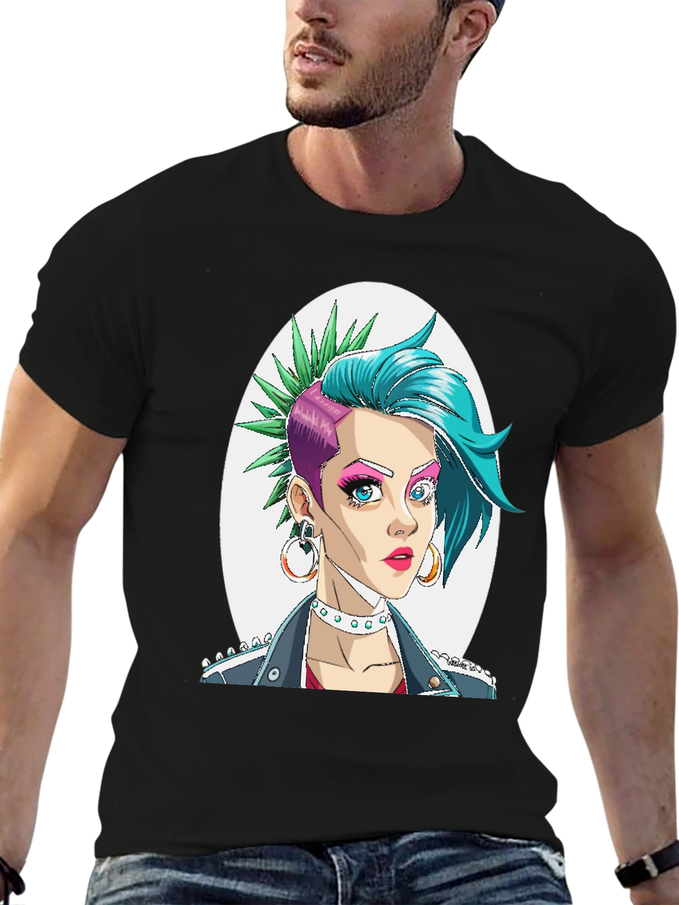 Edgy Punk Girl Graphic T-Shirt - Trendy & Bold