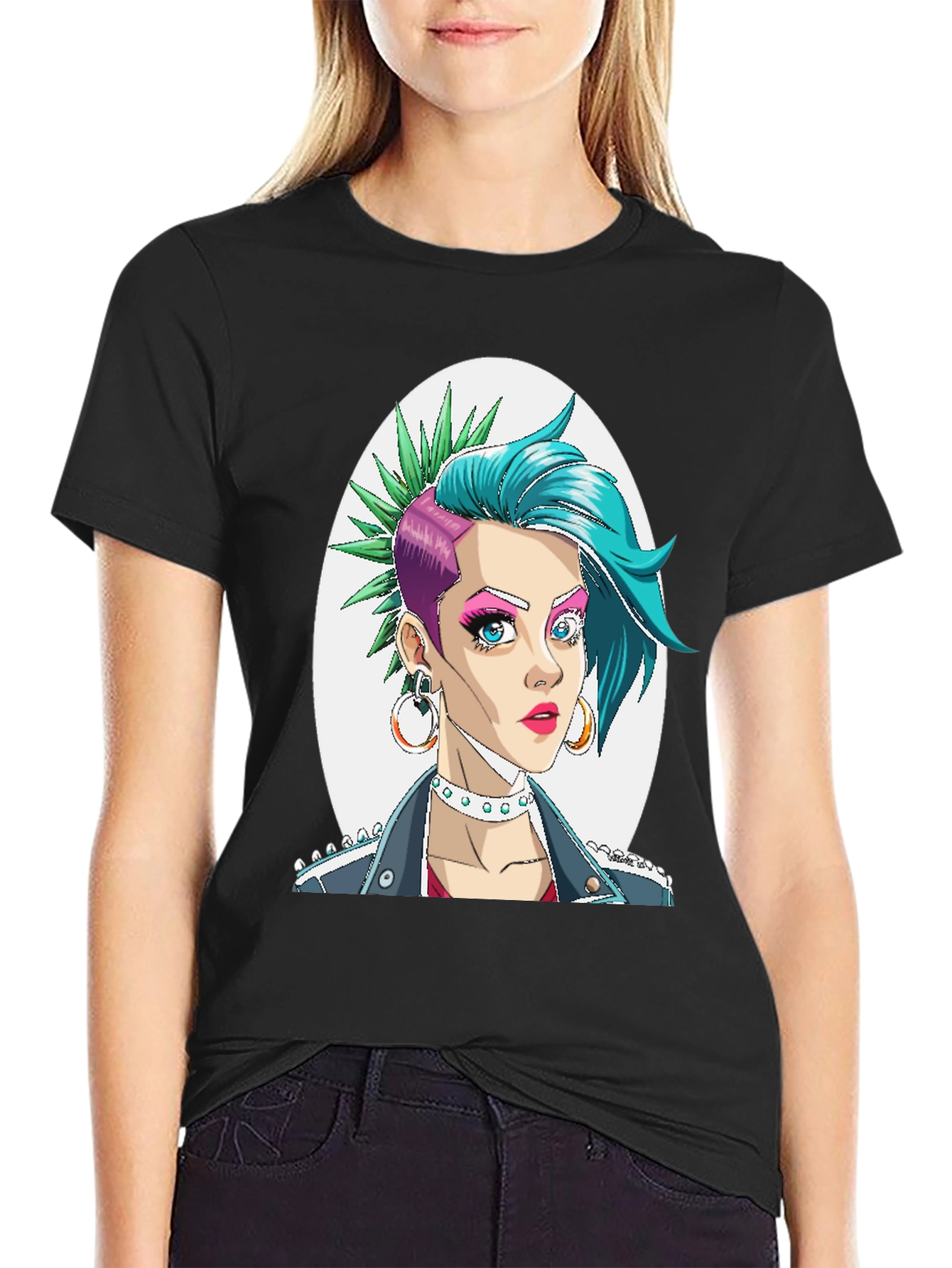 Edgy Punk Girl Graphic T-Shirt - Trendy & Bold