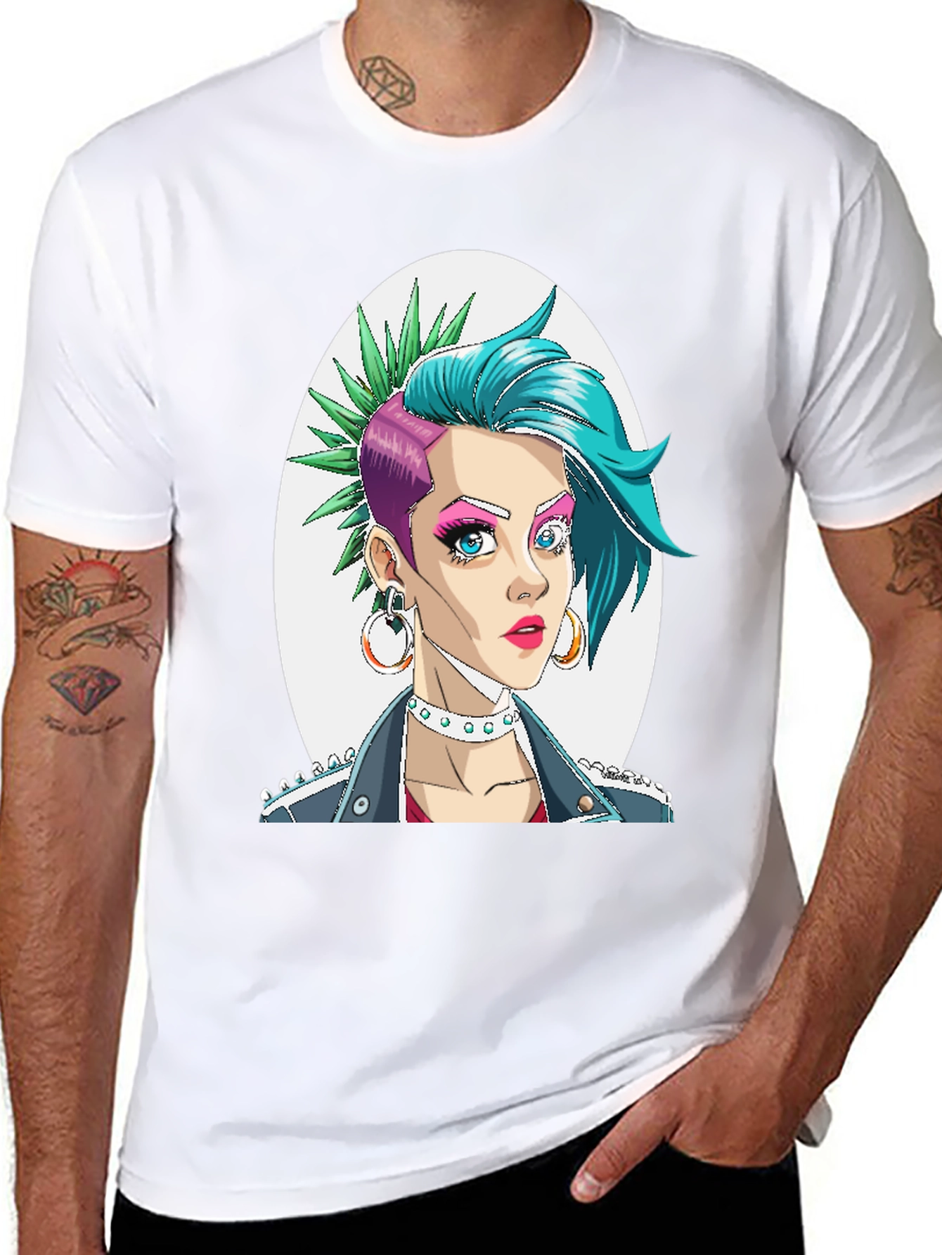 Edgy Punk Girl Graphic T-Shirt - Trendy & Bold