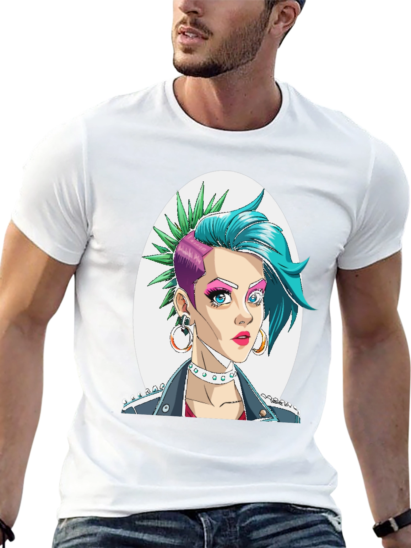 Edgy Punk Girl Graphic T-Shirt - Trendy & Bold