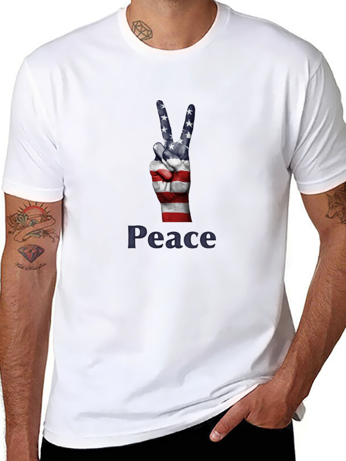 Peace Sign USA Flag Graphic T-Shirt