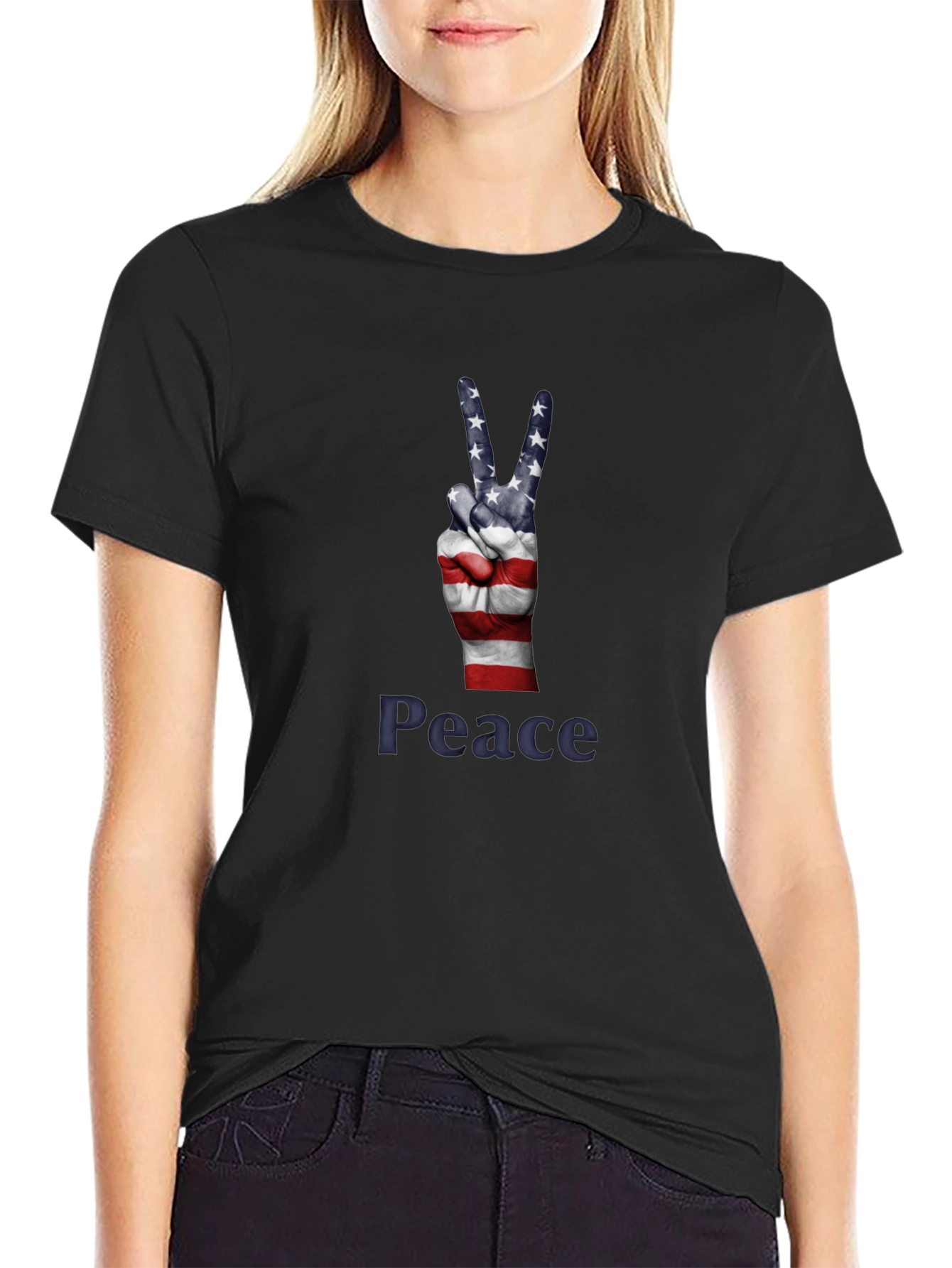 Peace Sign USA Flag Graphic T-Shirt