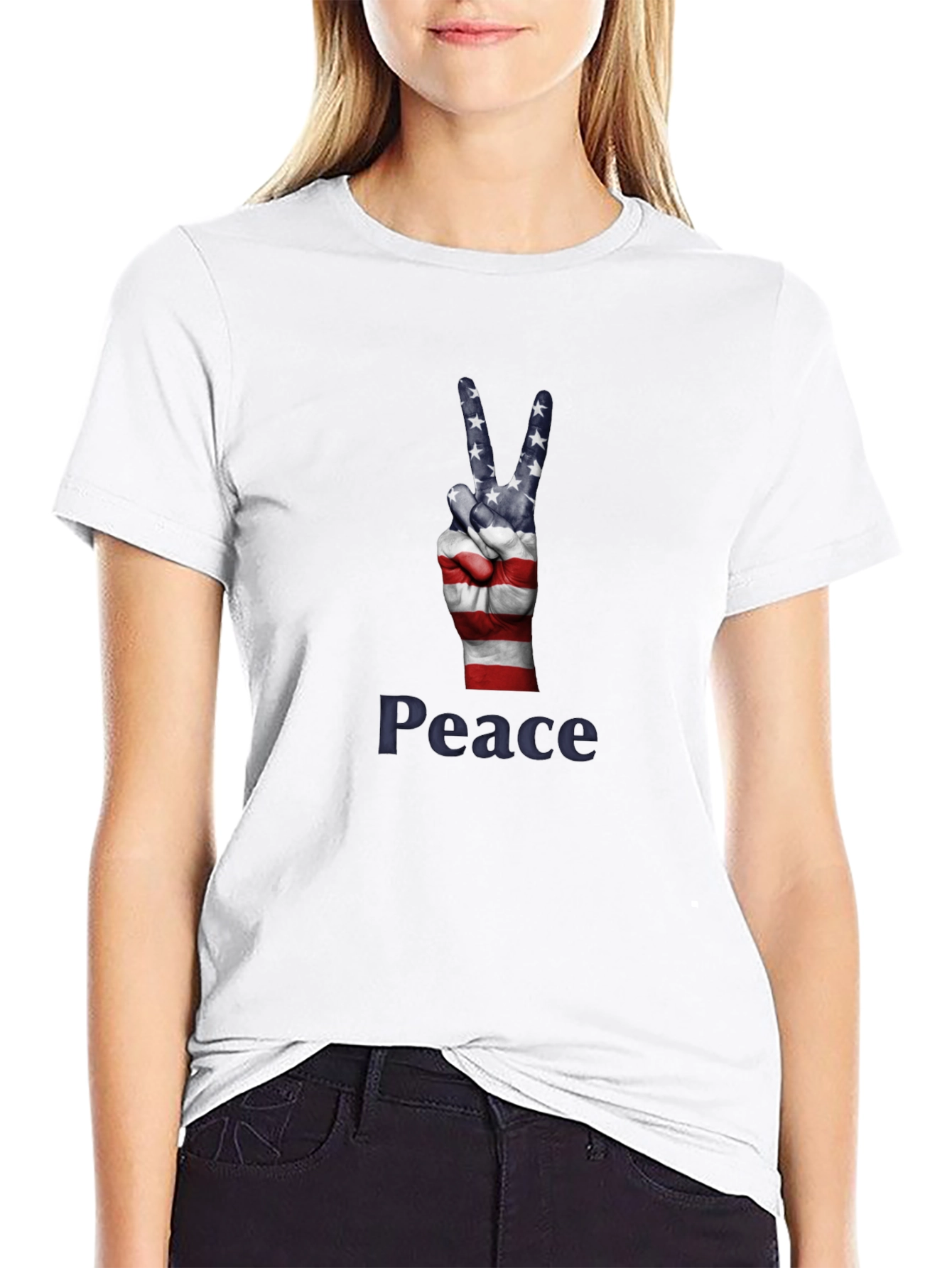 Peace Sign USA Flag Graphic T-Shirt