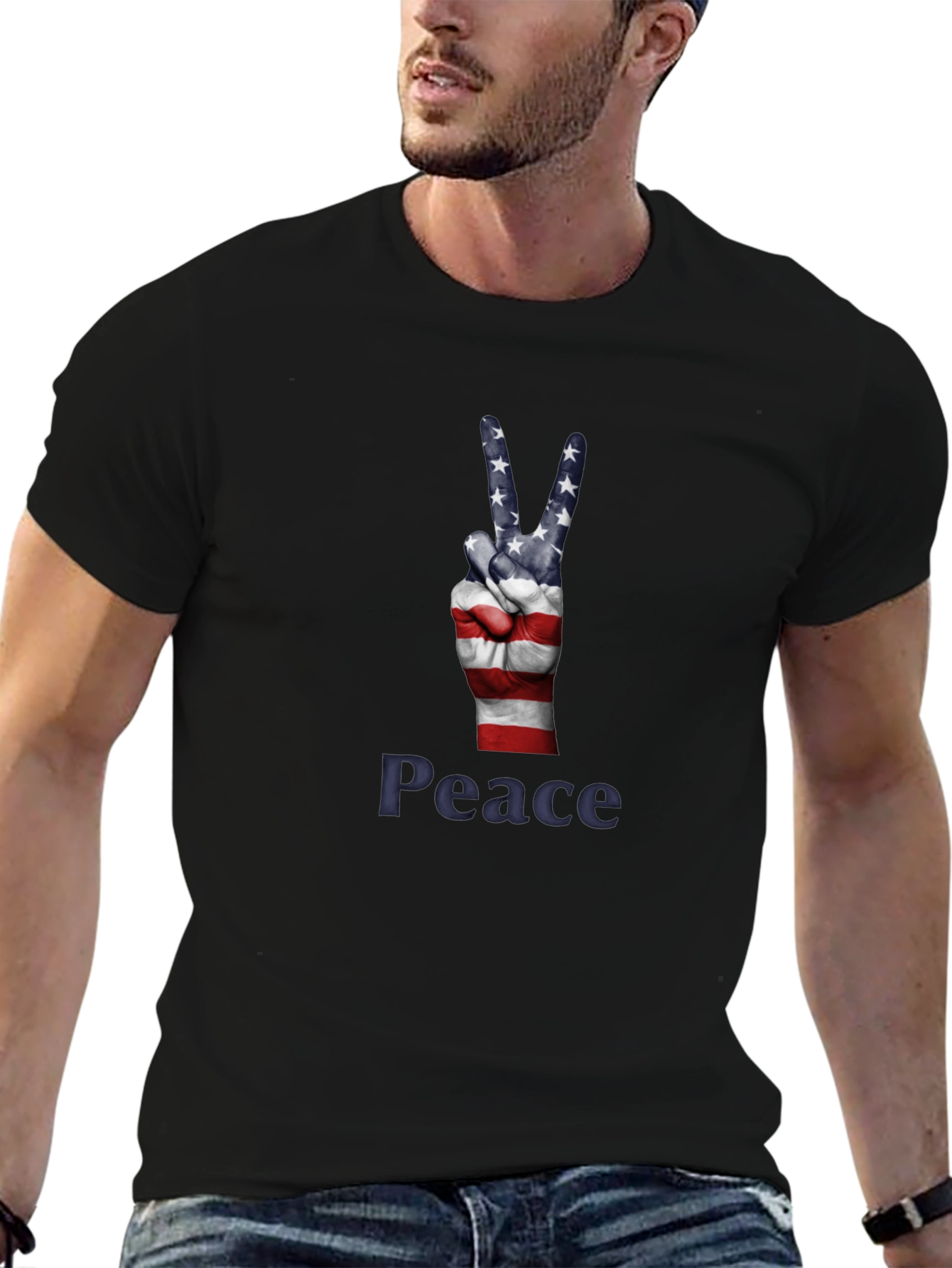 Peace Sign USA Flag Graphic T-Shirt