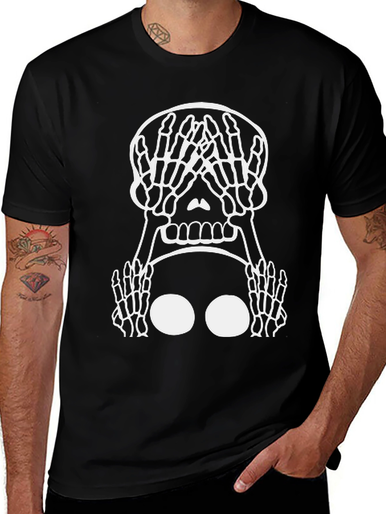 Skeleton Hands Skull Graphic Tee - Black